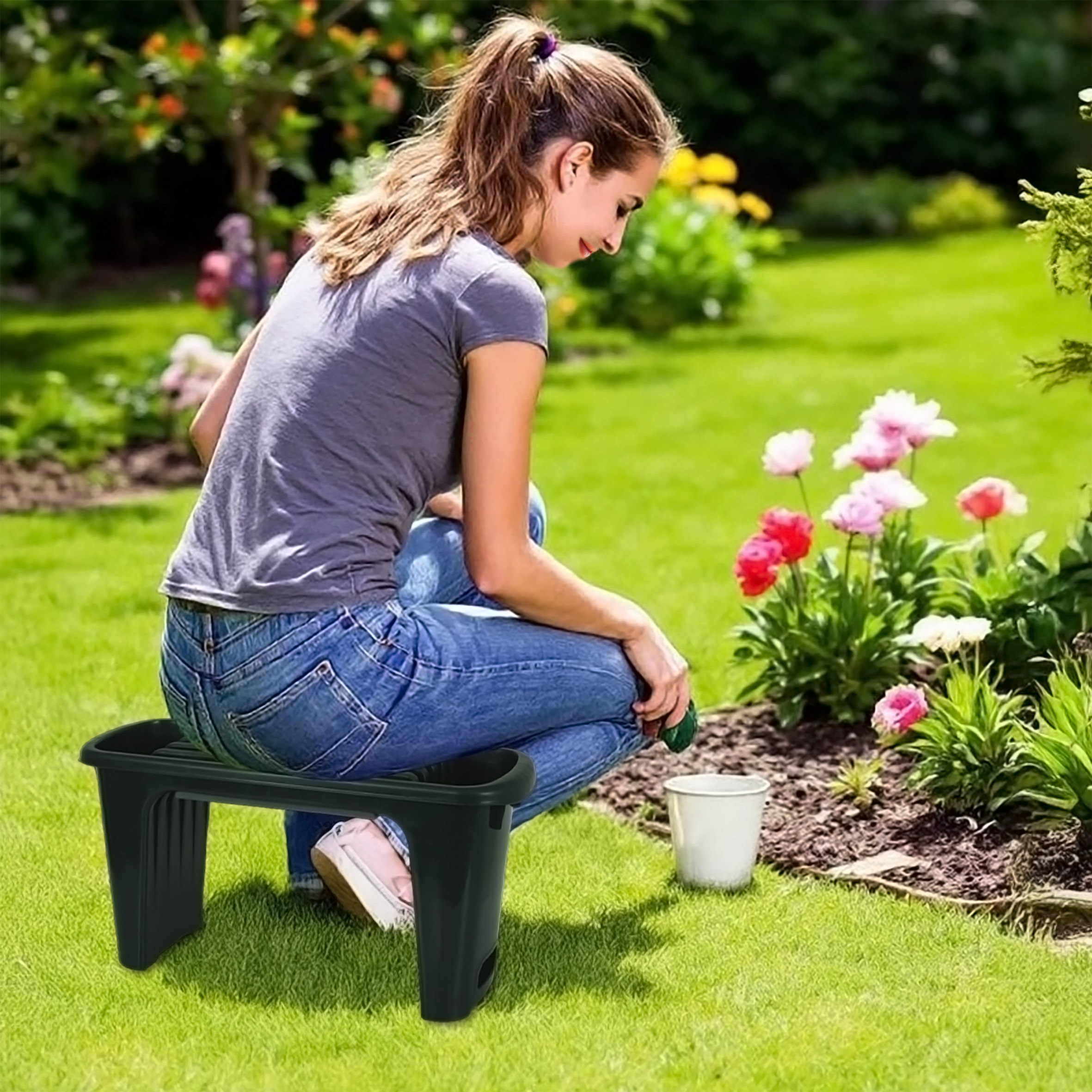 Kunststoff Garten Kniebank grün - 60 x 30 cm - Arbeitshocker mit Kniepolsterung