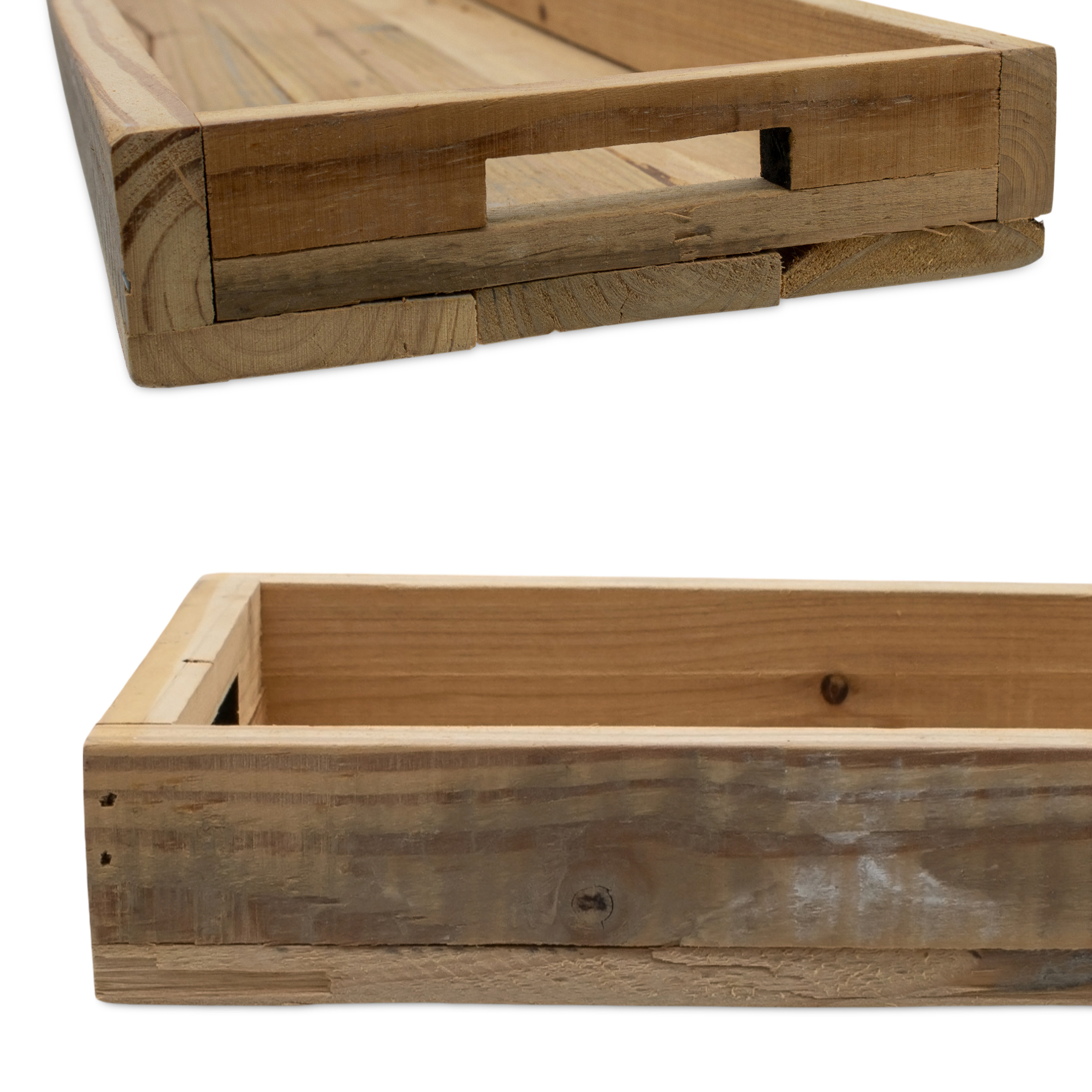 Holz Dekotablett natur mit Rand - 50 x 16 cm - Kerzentablett rechteckig mit Griffen