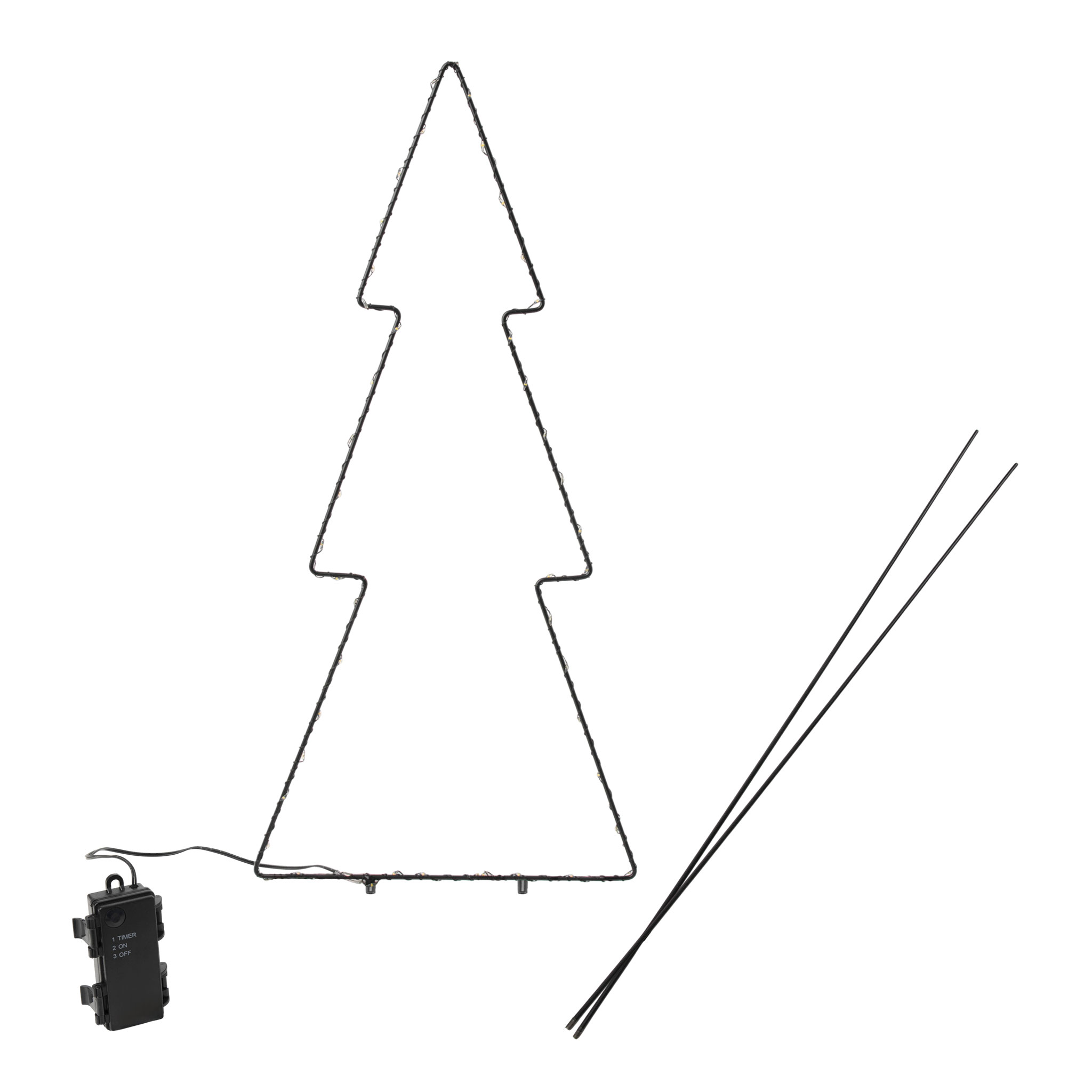 Metall Tanne Gartenstecker schwarz 50 LED mit Timer - 60 cm - Weihnachts Beetstecker warm weiß beleuchtet batteriebetrieben mit Erdspieß