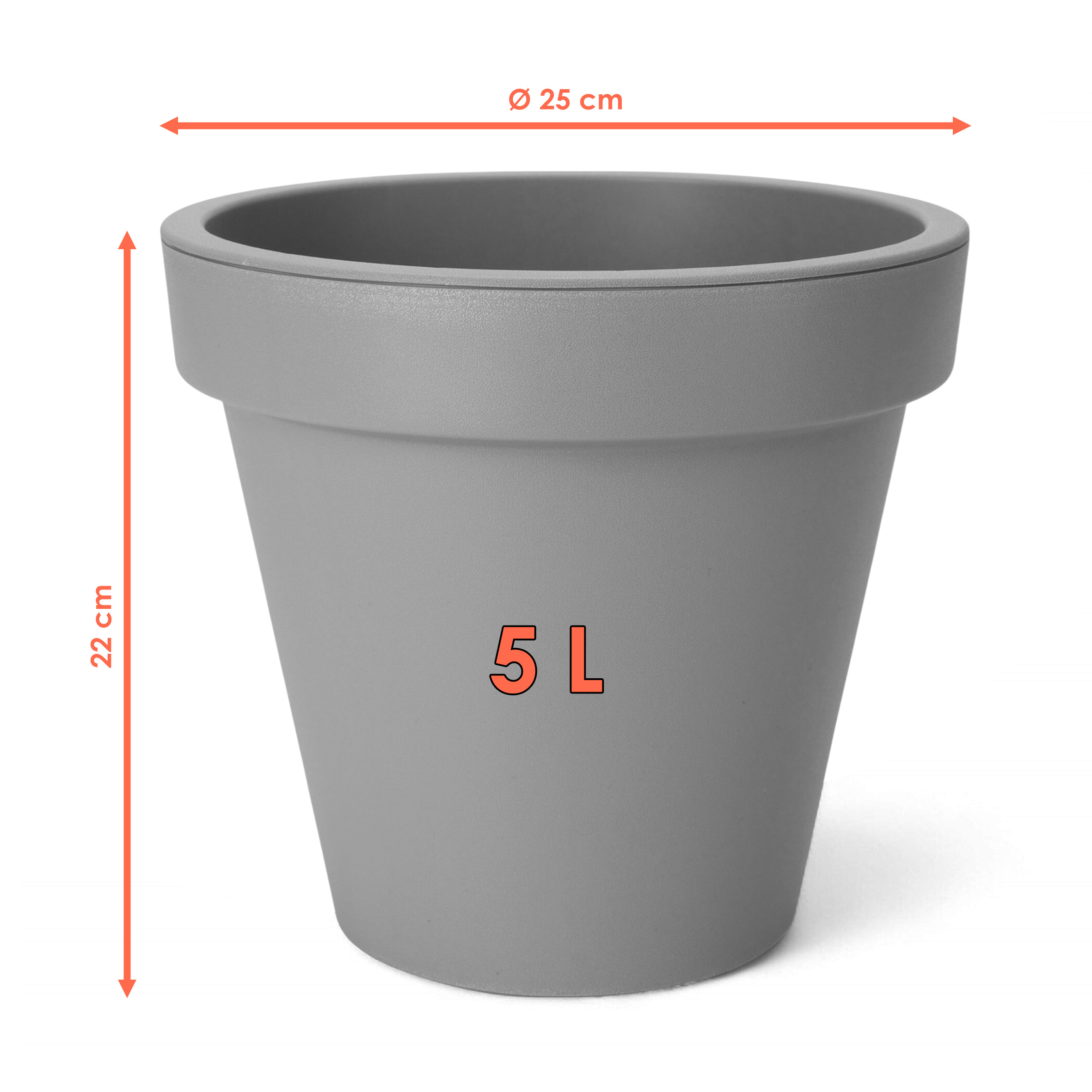 Kunststoff Pflanzkübel XS rund Ø 25 cm - hellgrau - Blumenkübel klein für Außen und Innen