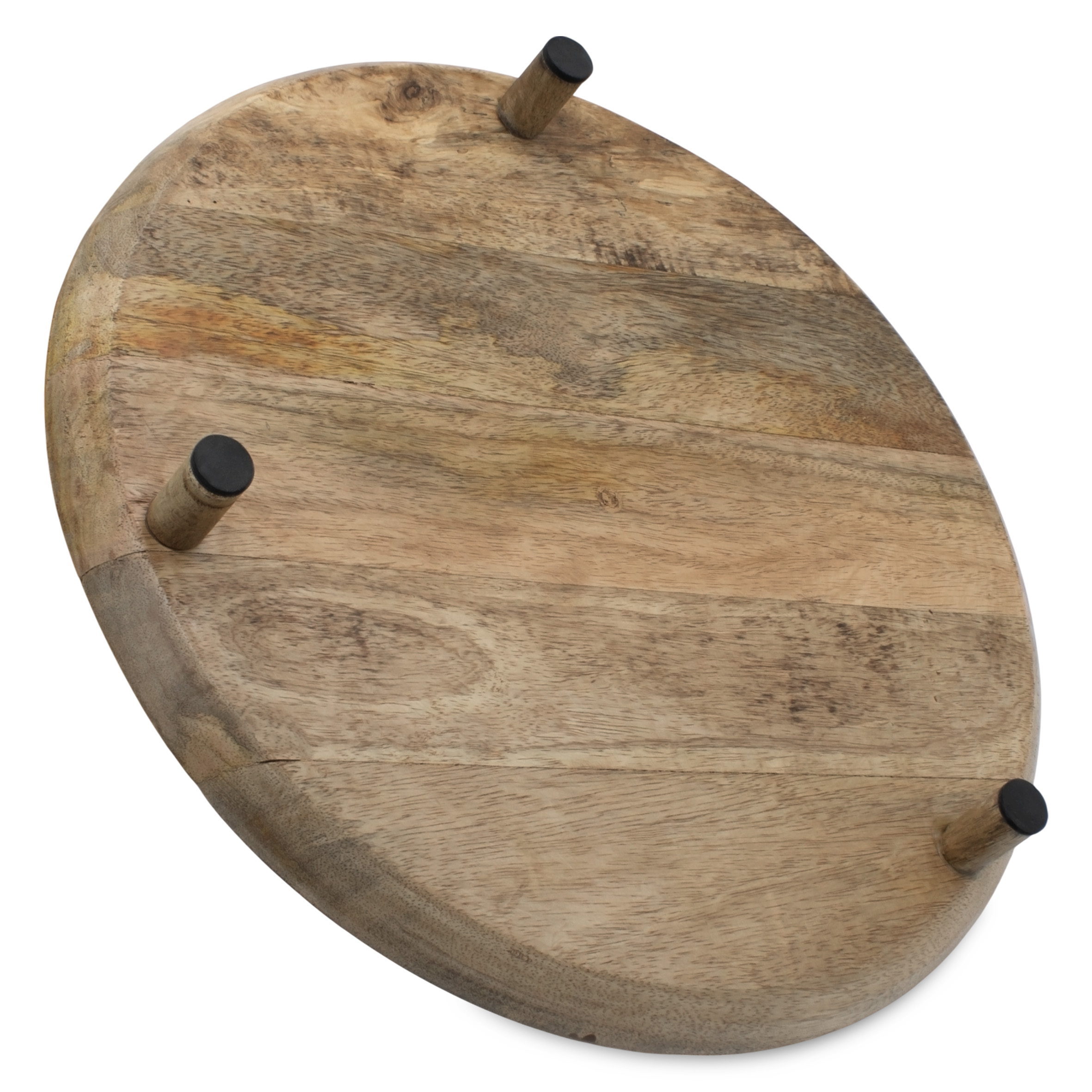 XL Mango Servierplatte rund auf Füßen - 38 cm - Massivholz Kerzenteller groß