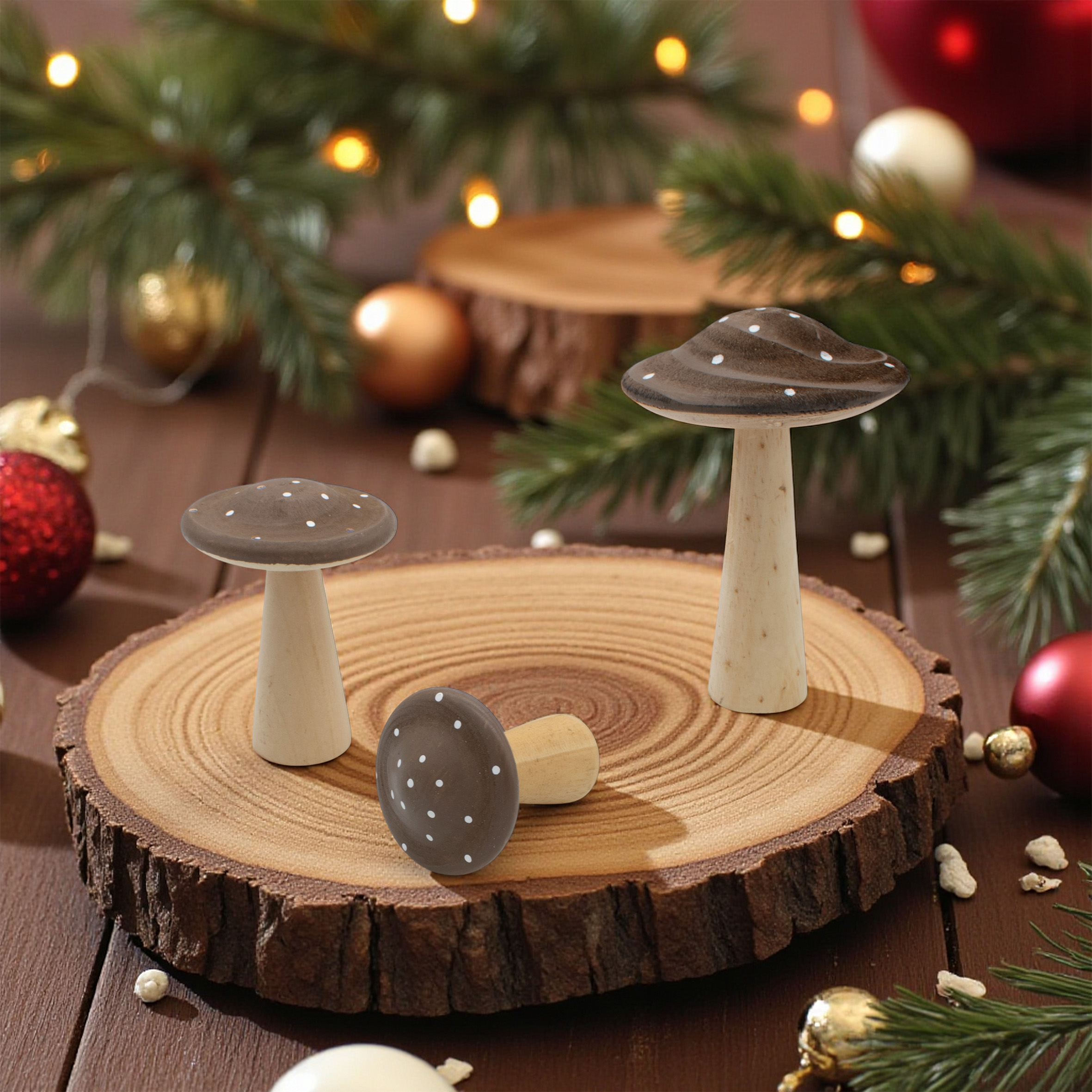 Holz Deko Pilz 3er Set zum Hinstellen - 14 / 10 / 7 cm