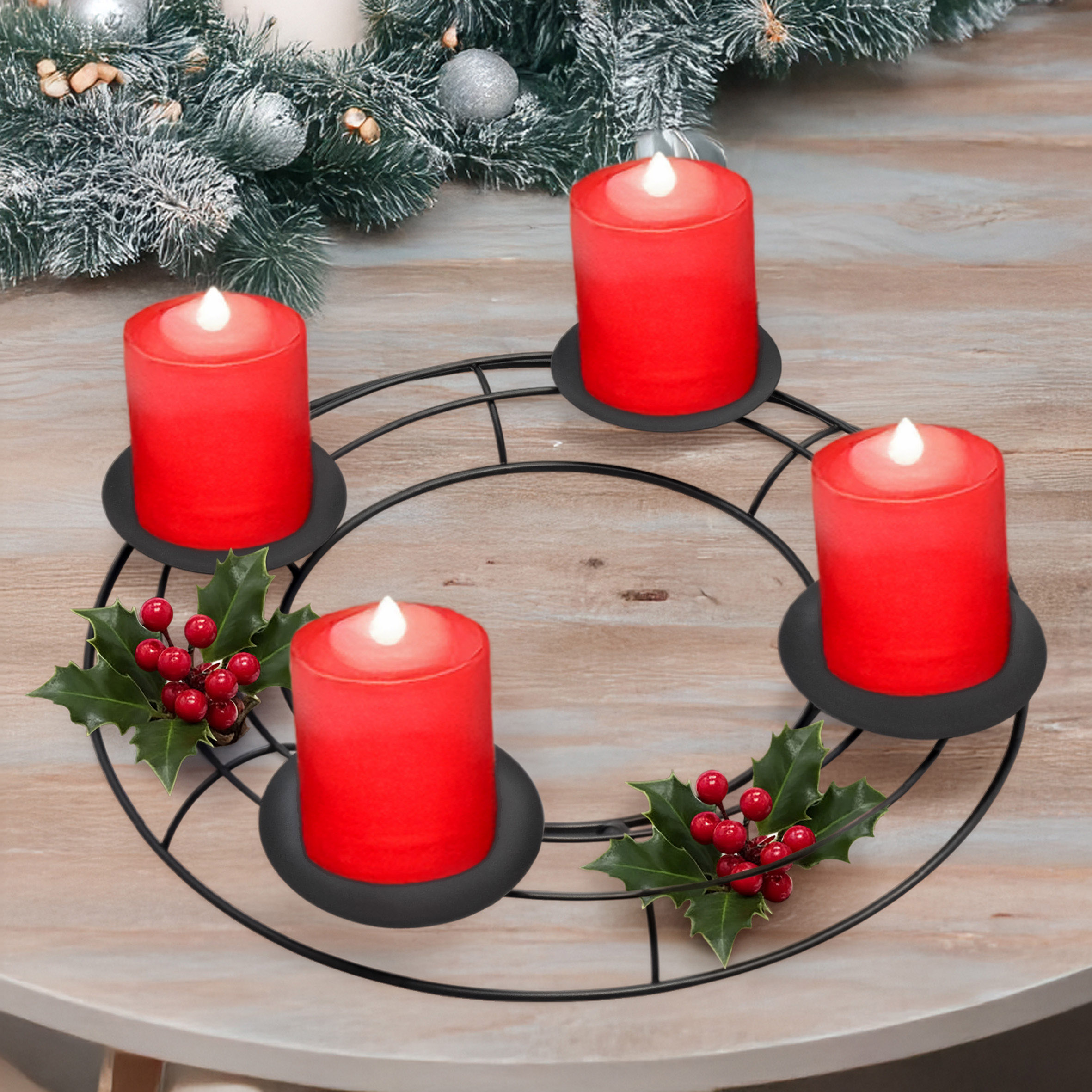 Metall Kerzenhalter schwarz 47 cm - Adventskerzenhalter ohne Docht Adventskranz