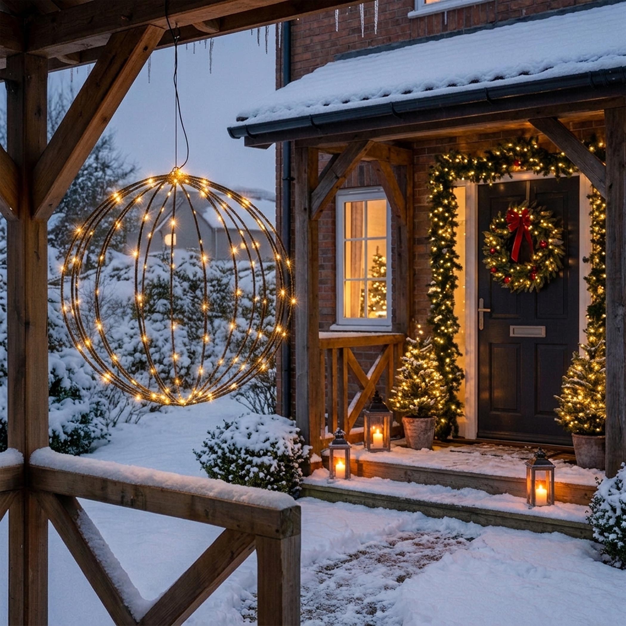 Metall Leuchtball schwarz mit Twinkle Effekt für Außen mit Timer - 47 cm - Garten Dekoleuchte 256 Flashing LEDs in warm weiß mit Netzteil