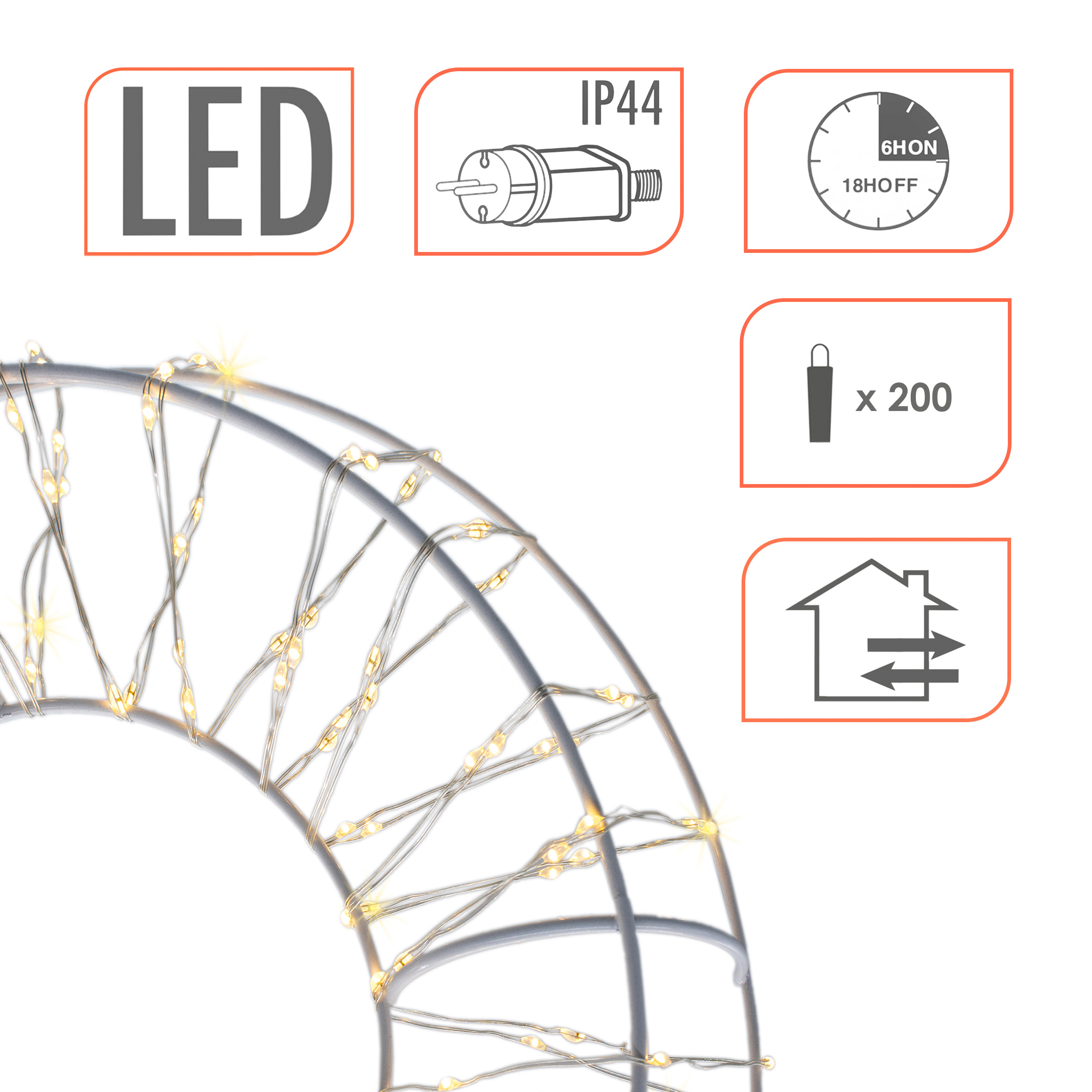 LED Metall Kranz weiß mit 200 Lichtern in warm weiß mit Timer - Ø 30 cm - Weihnachten Deko Beleuchtung für Außen mit Stecker