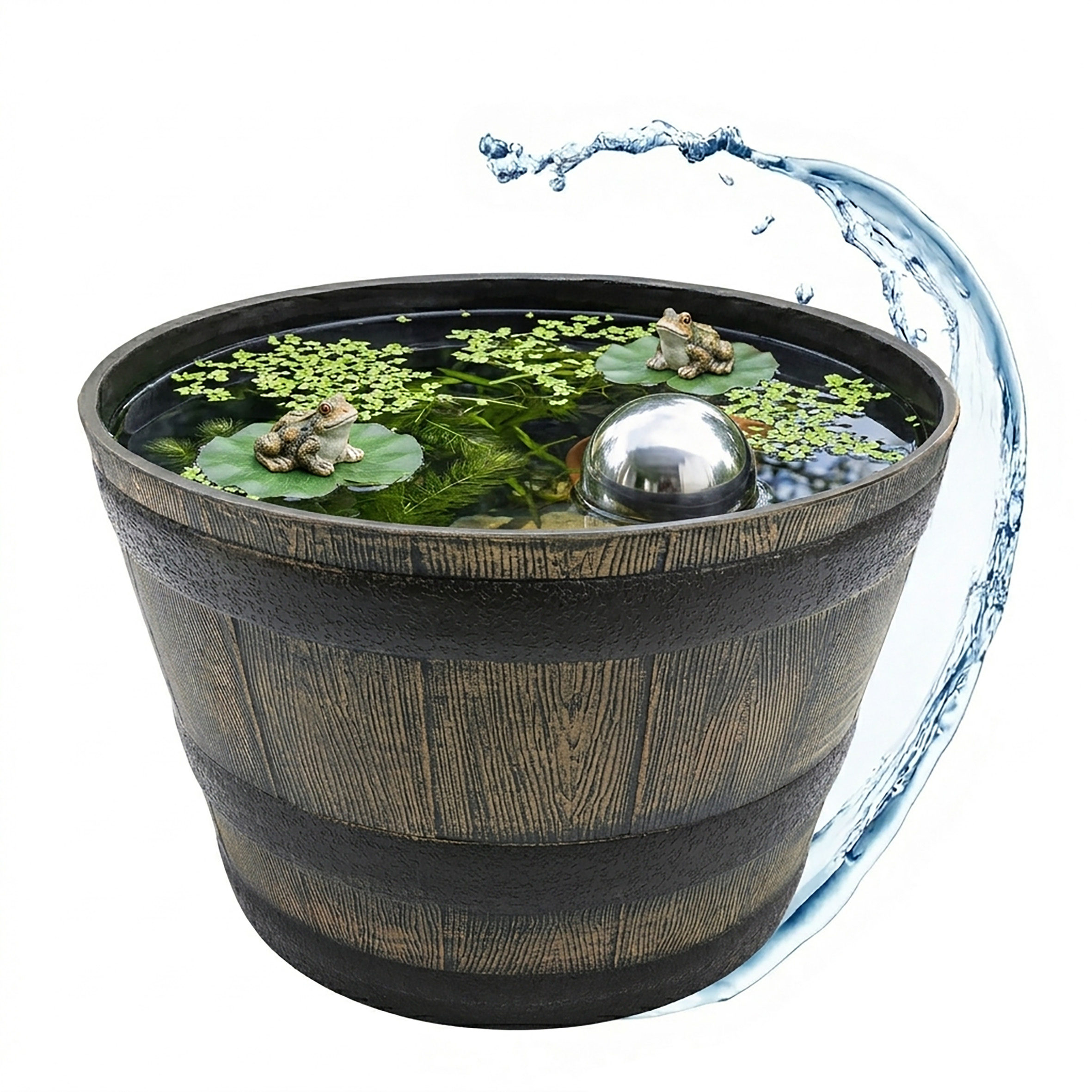 Kunststoff Blumenkübel in Eichenfass Optik braun - 39 cm - Mini Gartenteich Becken im Holz Wasserkübel Design
