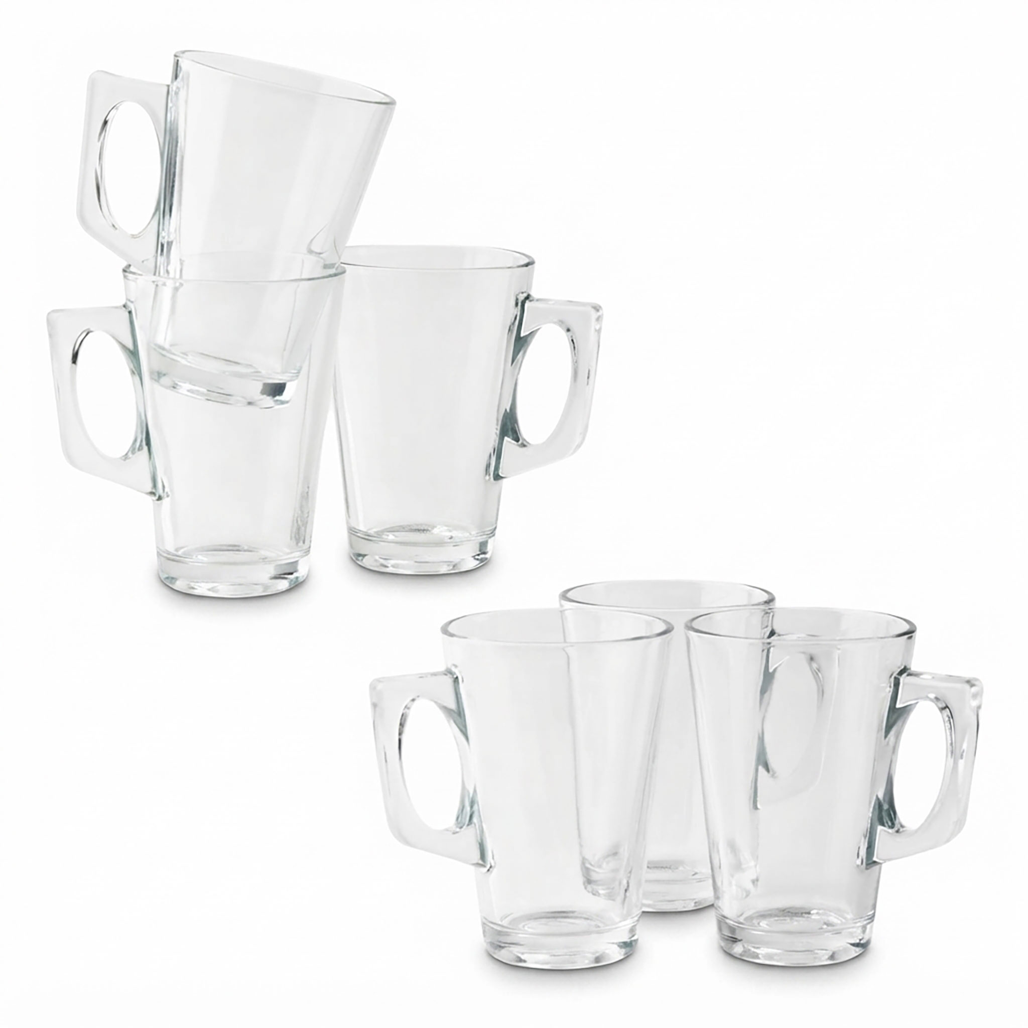 Cappuccino Glas konisch mit Henkel 255 ml - 6er Set - Latte Macchiato Kaffeeglas klar mit Griff