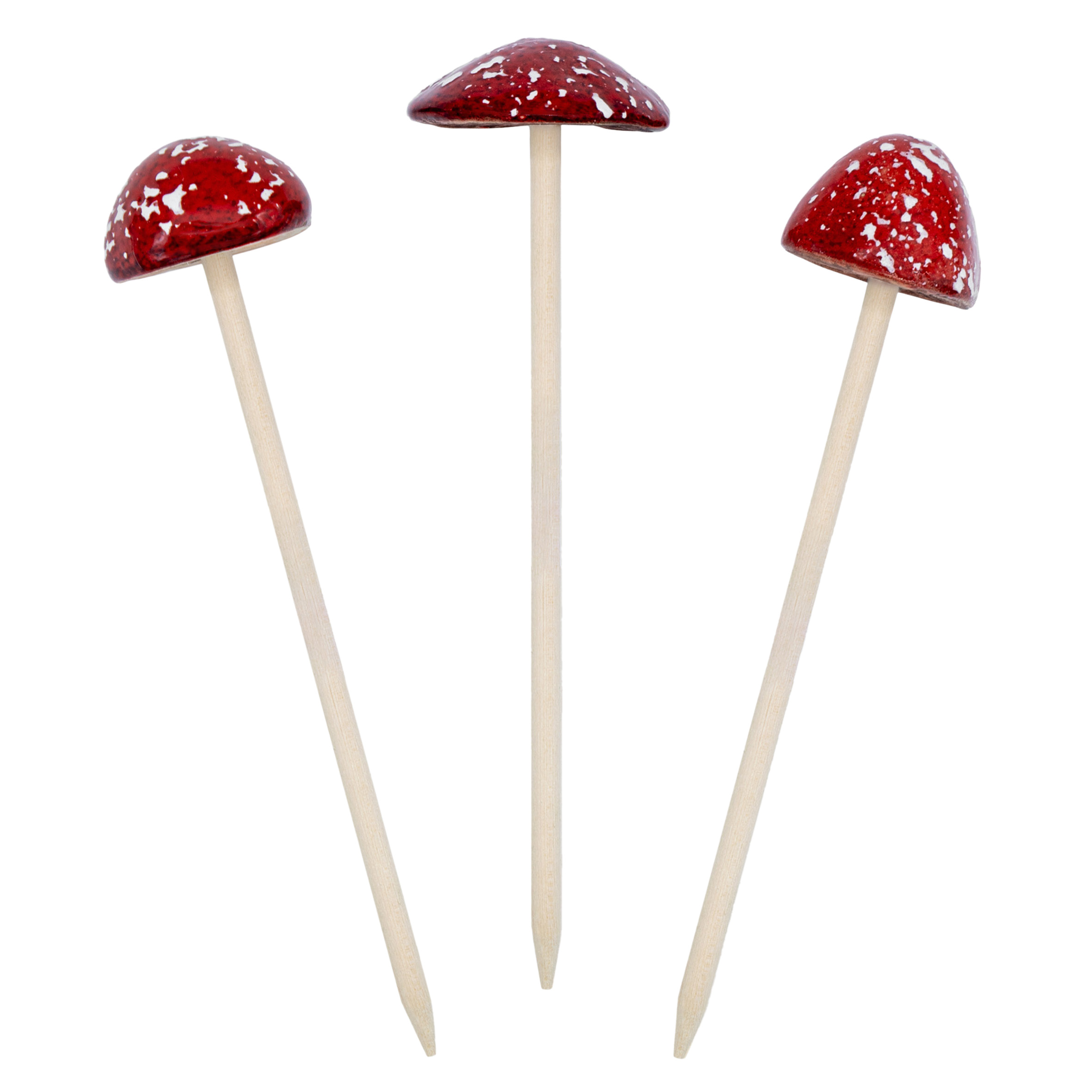 Steingut Deko Pilz Gartenstecker 24 x 6 cm - 3er Set - Fliegenpilz Blumenstecker zur Herbstdeko