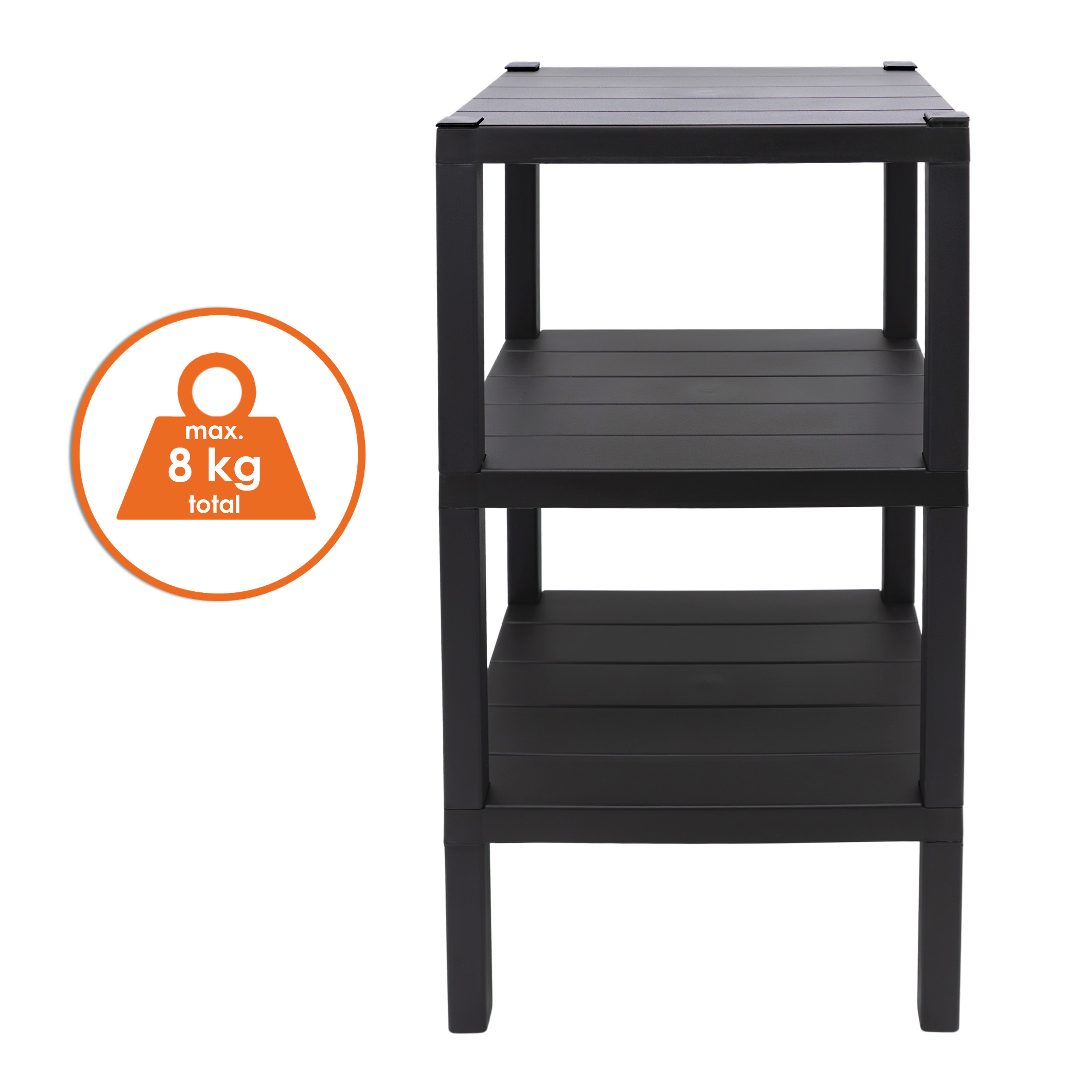 Kunststoff Beistelltisch groß in anthrazit - 72 x 33 cm - Standregal rechteckig mit 3 Ebenen