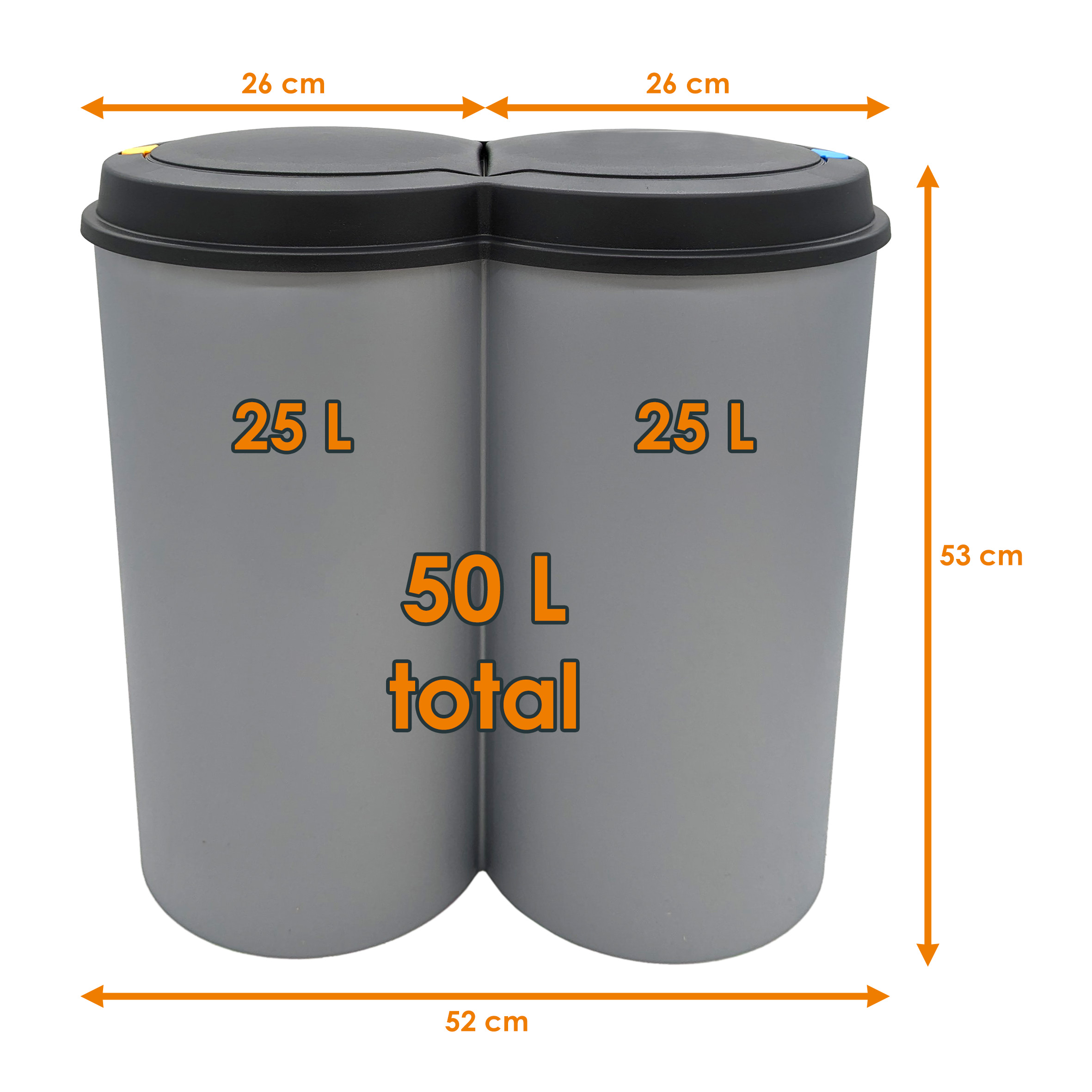 Abfalleimer 2x25 Liter Duo Bin - Farbe: grau mit schwarzem Deckel
