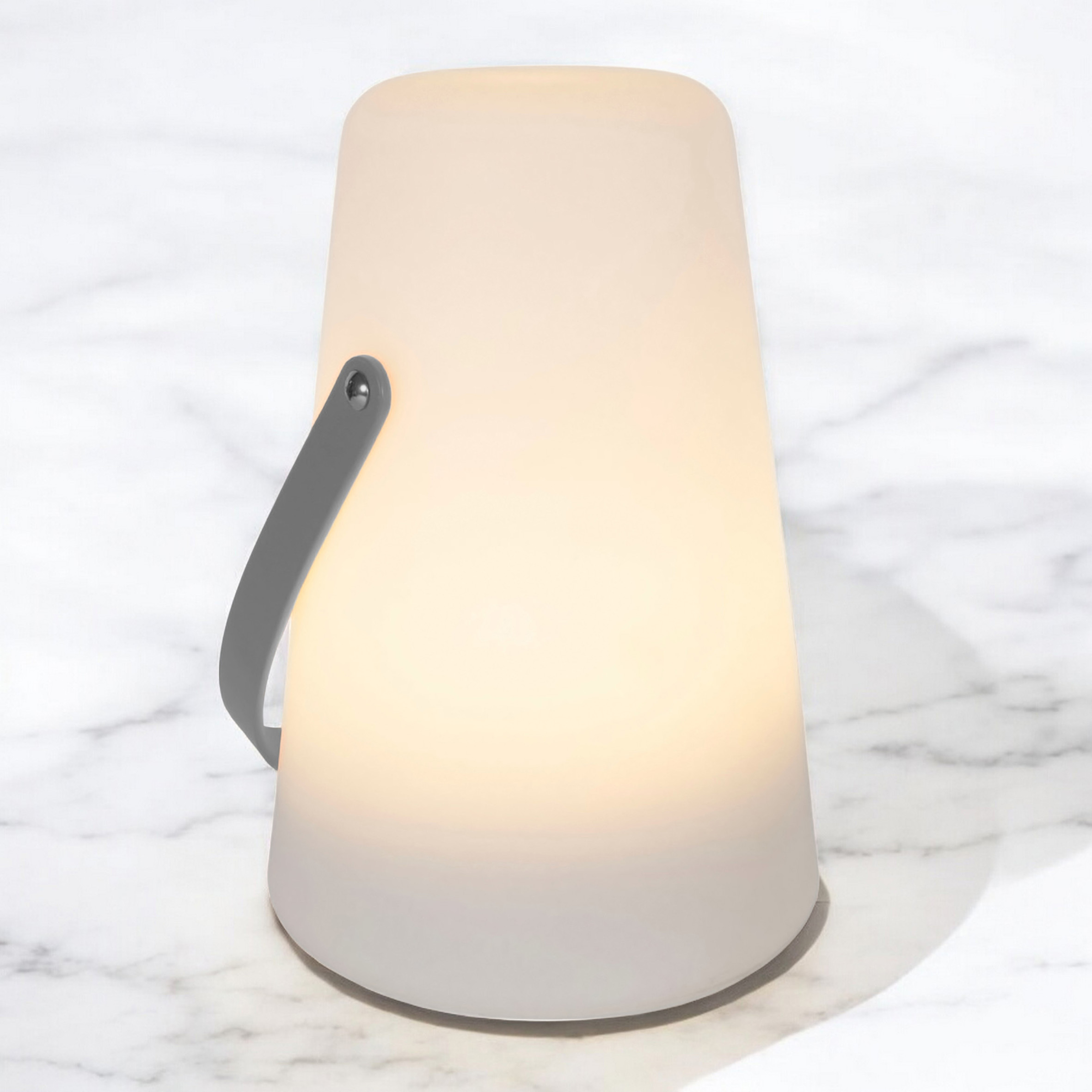 LED Tischlampe mit Lederband konisch rund - 14 x 10 cm - Garten Tisch Leuchte mit Timer