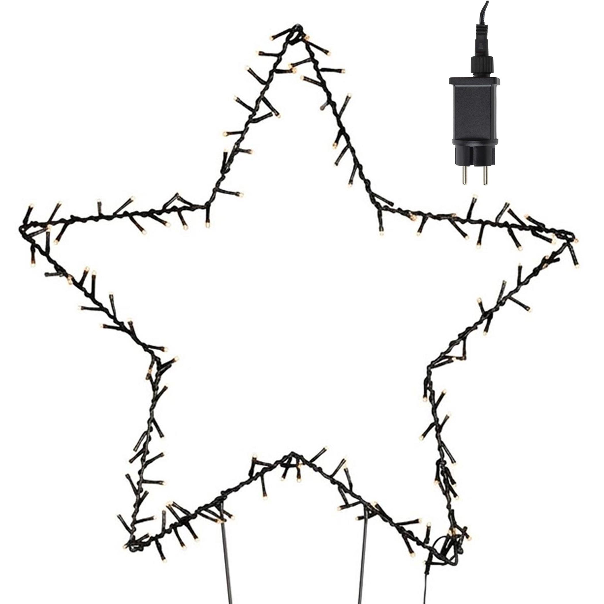 XL Leuchtstern Gartenstecker schwarz 60 cm mit Netzteil - 140 LED - Weihnachtsstern Silhouette warm weiß beleuchtet für Außen und Innen mit Timer