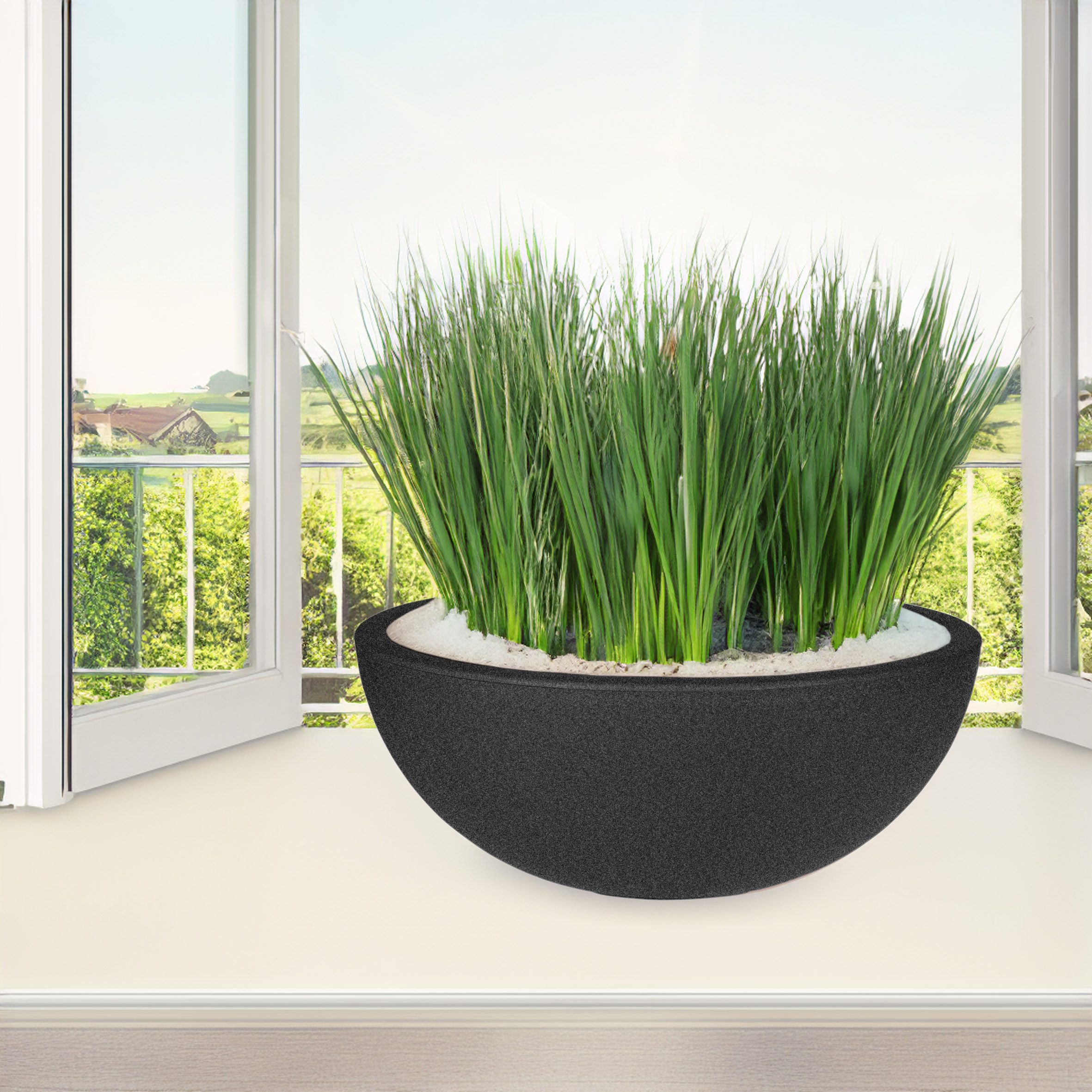 Pflanzschale rund anthrazit - Ø 52 cm - Kunststoff Blumenkübel für Außen