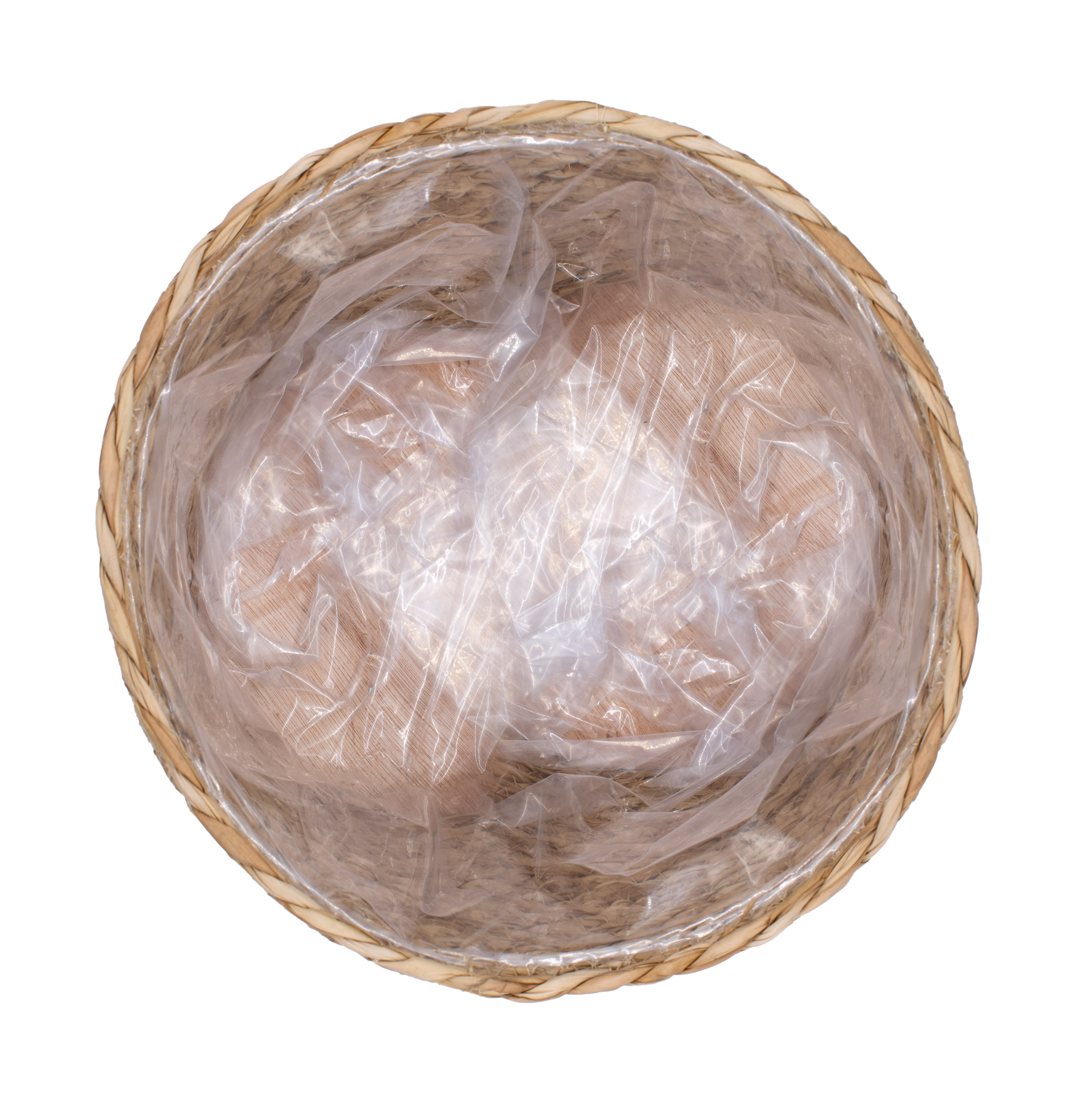 Blumenständer aus Stroh innen mit Folie - 40 x 26 cm - Rattan Pflanzenständer mit 3 Holz Beinen