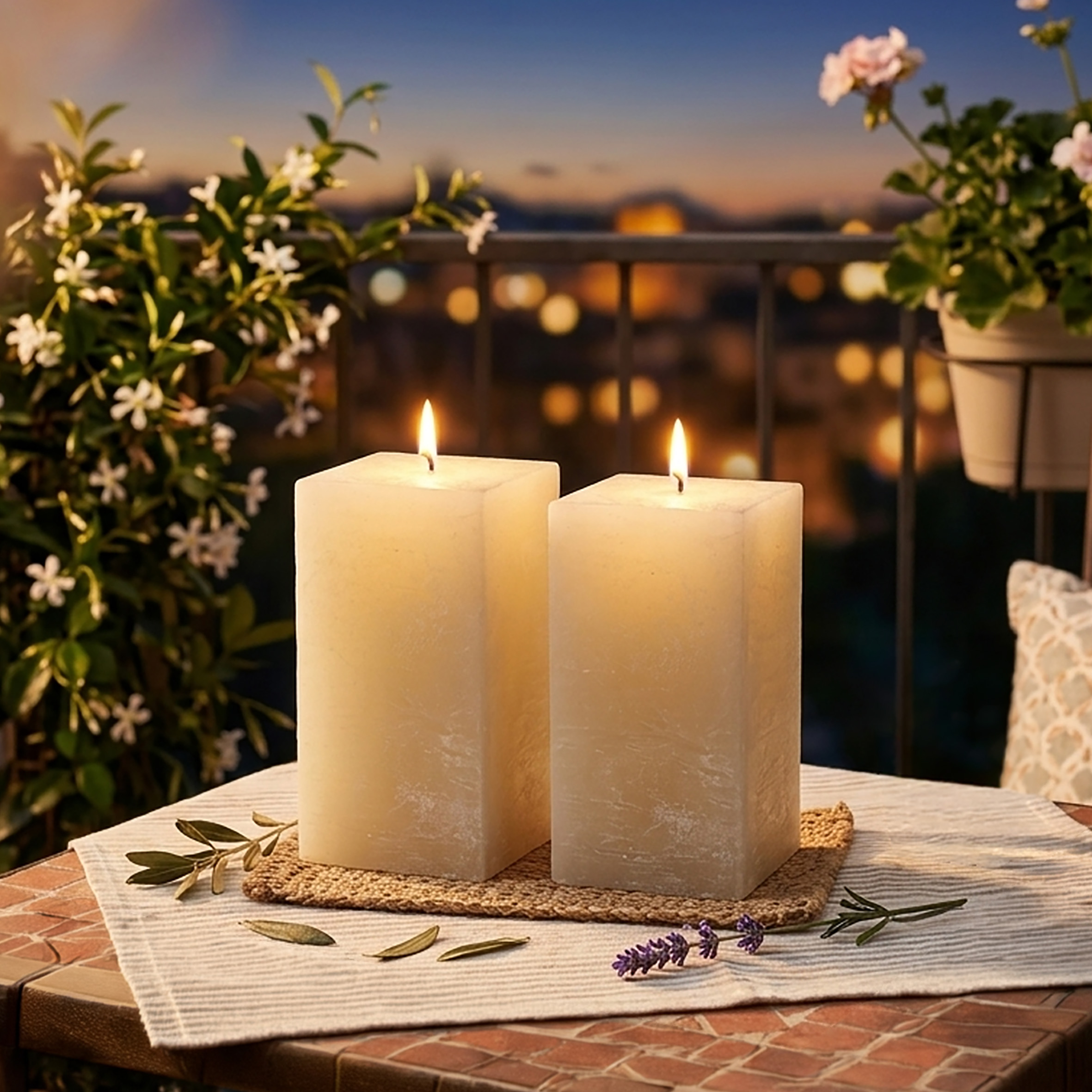 Echtwachs Stumpenkerze rustikal 2er Set 13 x 7 cm - creme - Advents Kerze unparfümiert 65 Stunden Brenndauer
