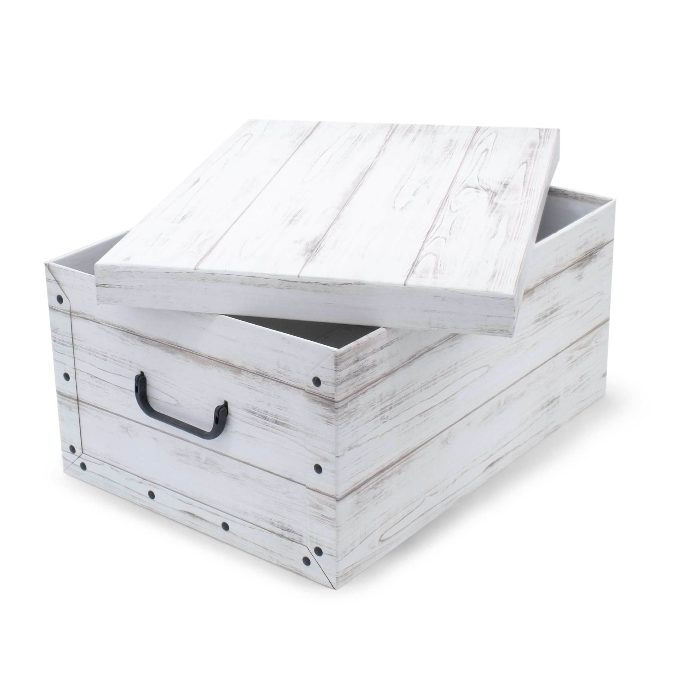 3er Set Aufbewahrungsbox mit Deckel 51 x 37 cm - Holzoptik weiß - Stapelbox aus Pappe mit Griffen 45 Liter