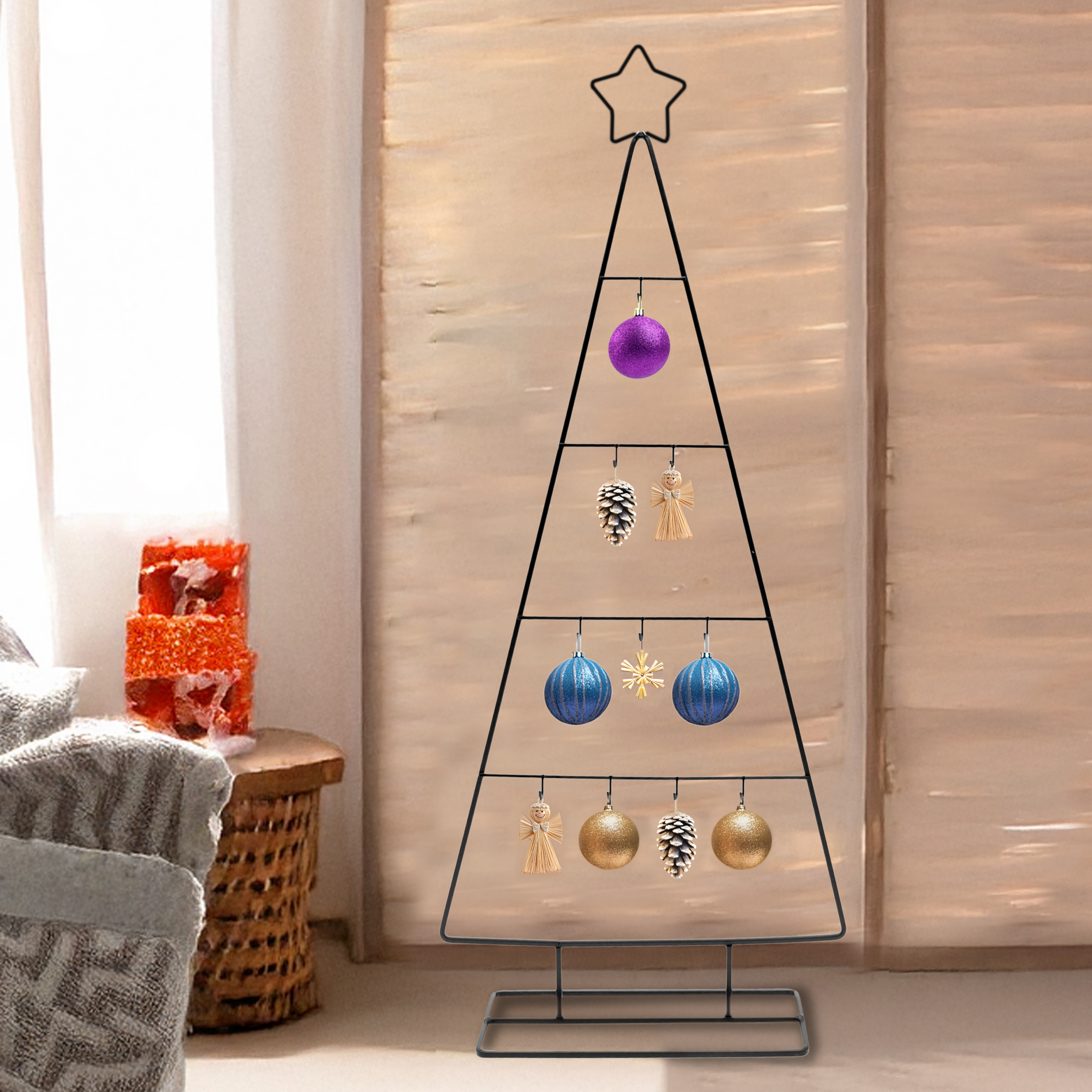 Metall Tannenbaum schwarz mit 10 Haken - 78 cm