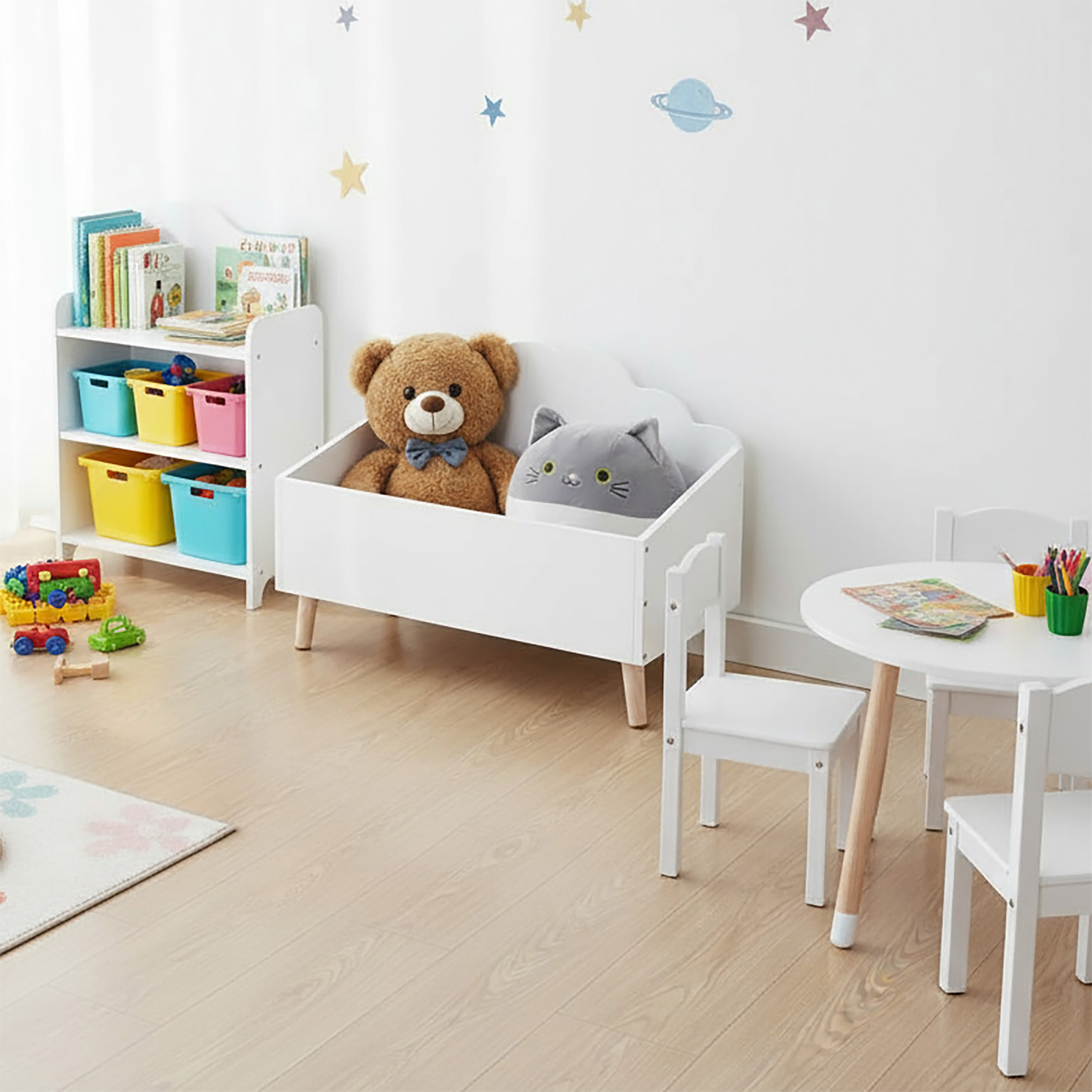 Kinder Aufbewahrungstruhe Wolke 58 x 45 cm - weiß - Holz Ordnungskiste im kindgerechten Design