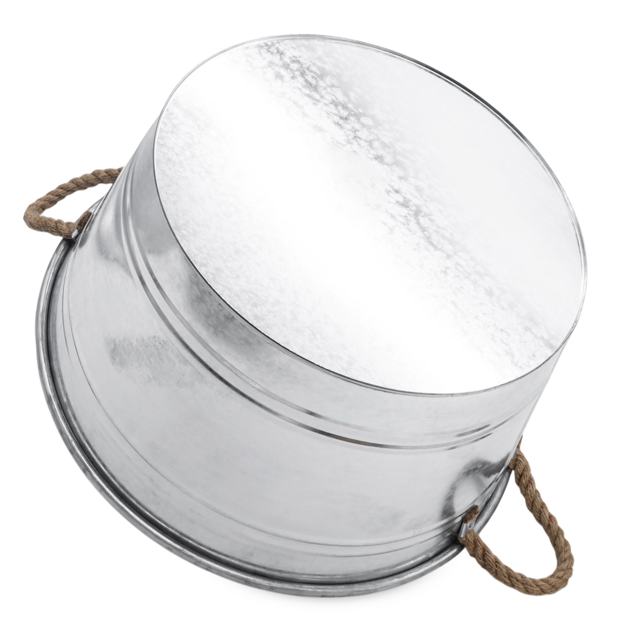 Zinkwanne 25 L mit Griffen aus Jutekordel - 45 x 22 cm - Metall Blumenschale rund silber verzinkt