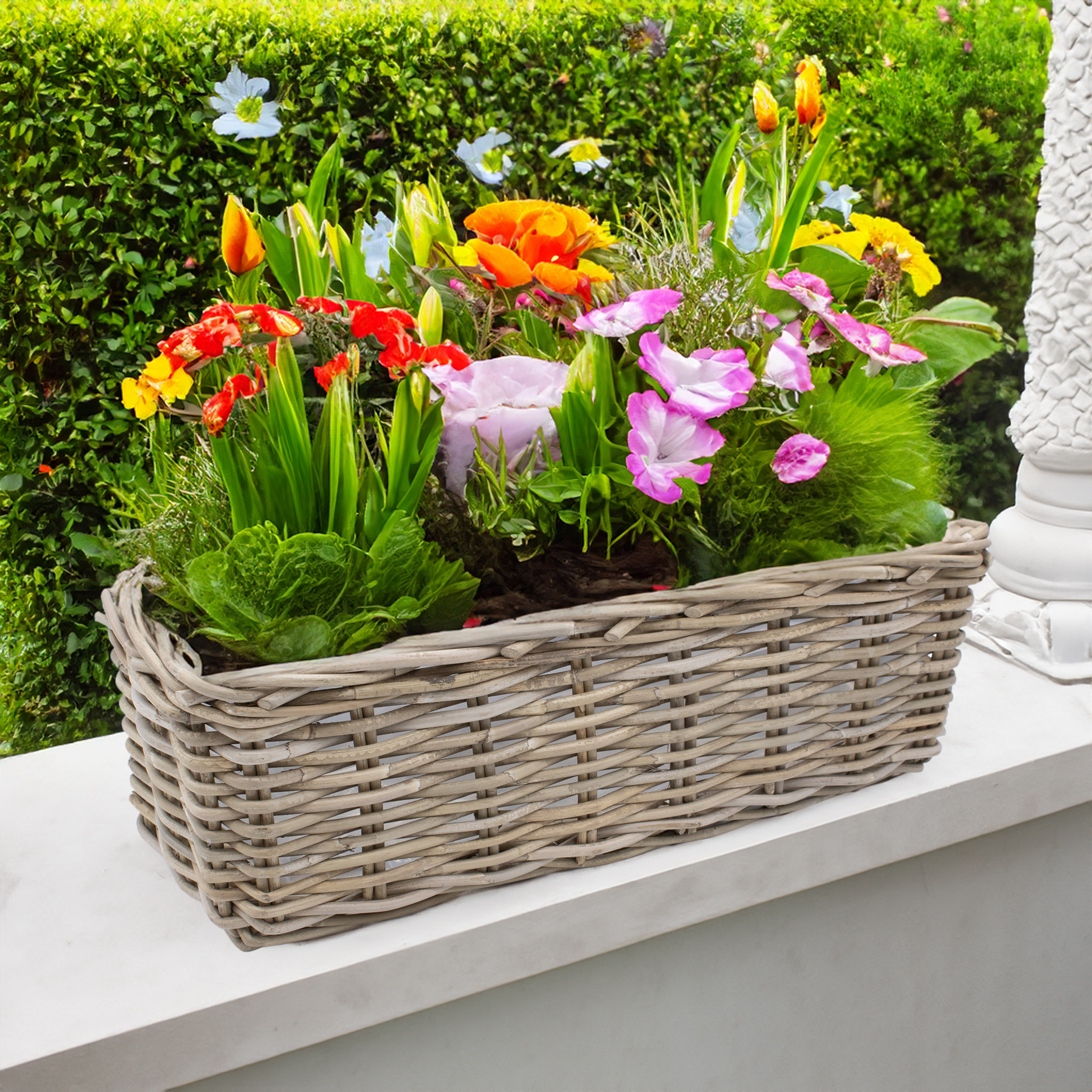 Weide Pflanzkasten natur - 60 cm / eckig - Rattan Blumentopf mit Folie