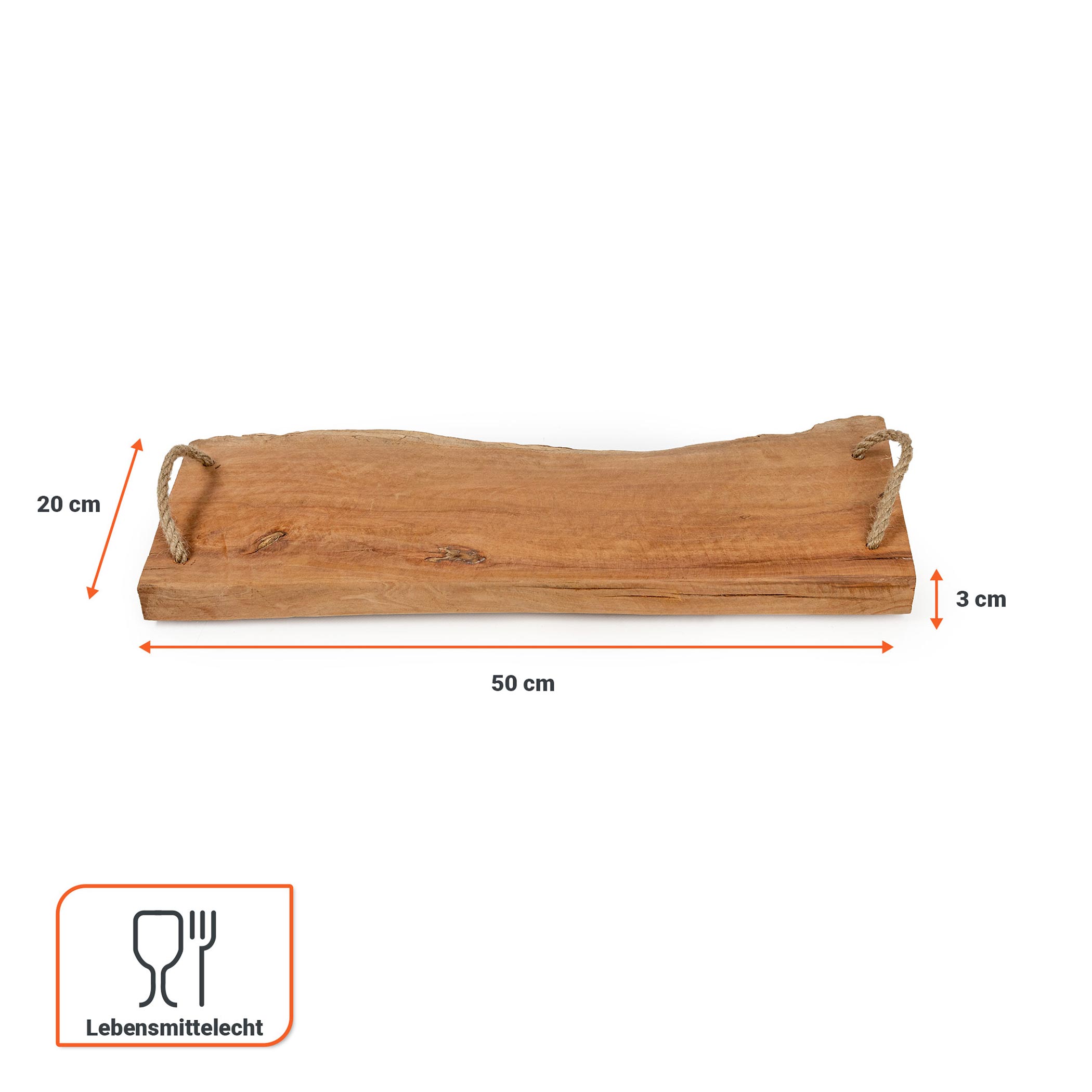 Massivholz Servierplatte 50x20 cm mit 2 Tragegriffen - Holz Servierbrett Serviertablett