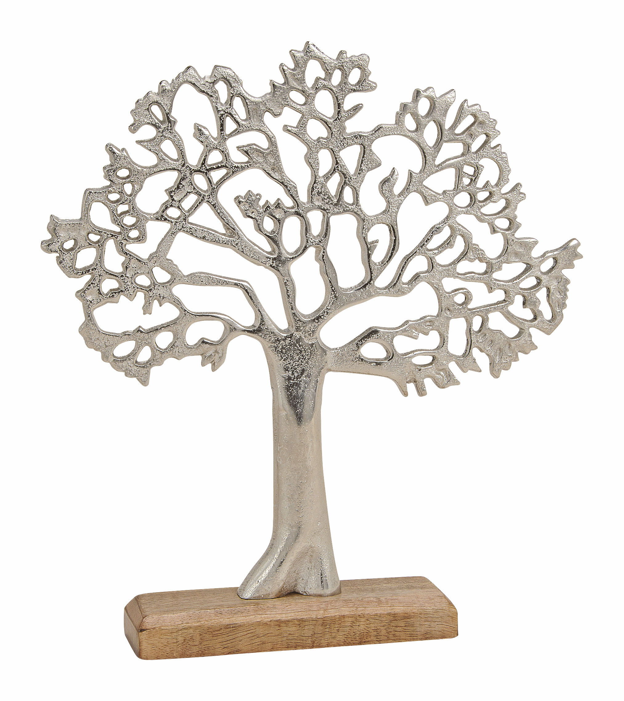 Aluminium Lebensbaum mit Holz Standfuß - 33 x 30 cm - Metall Baum auf Mangoholz