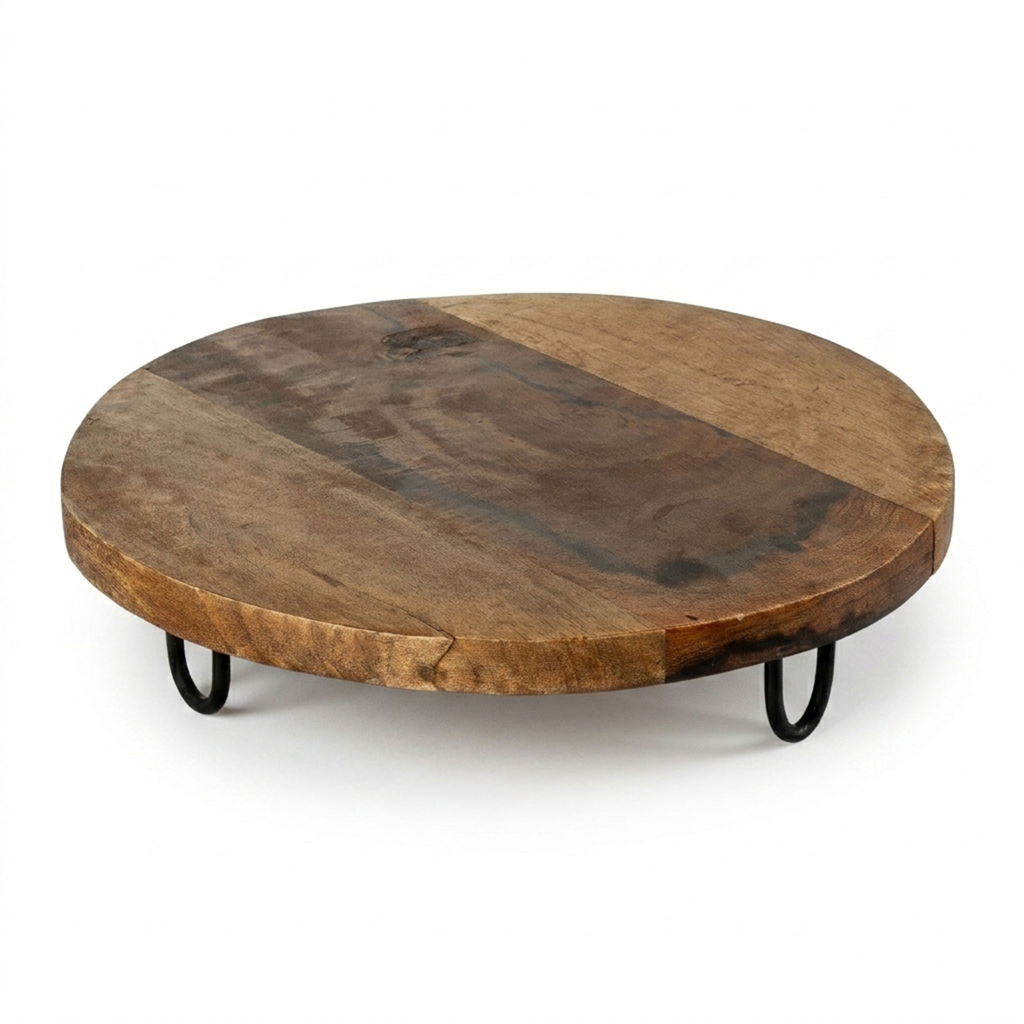 Mangoholz Servierplatte rund - 29 cm - Holz Servier Teller mit Metall-Füßen