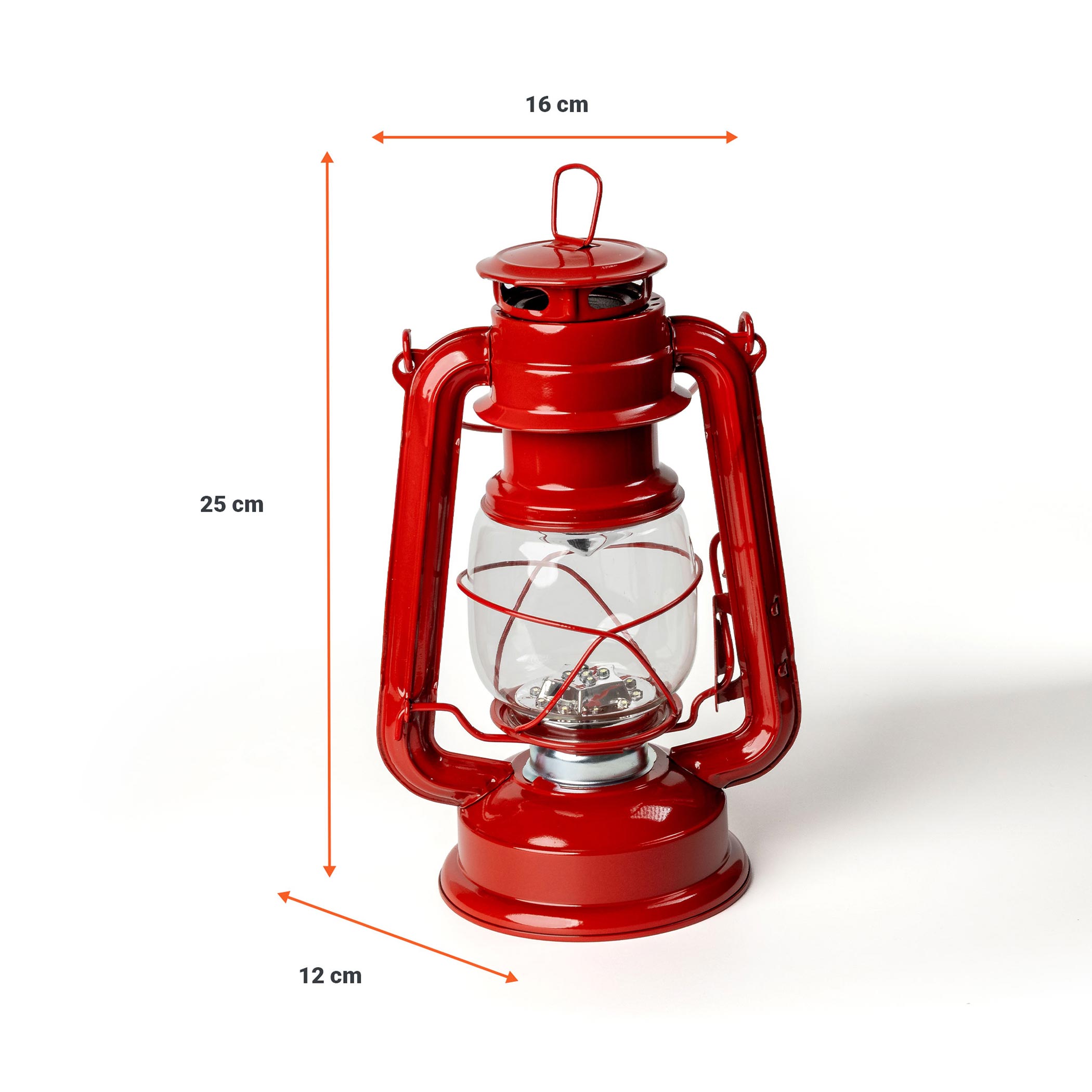 LED Metall Sturmlaterne rot - 25 x 16 cm - Camping Laterne mit 15 LED