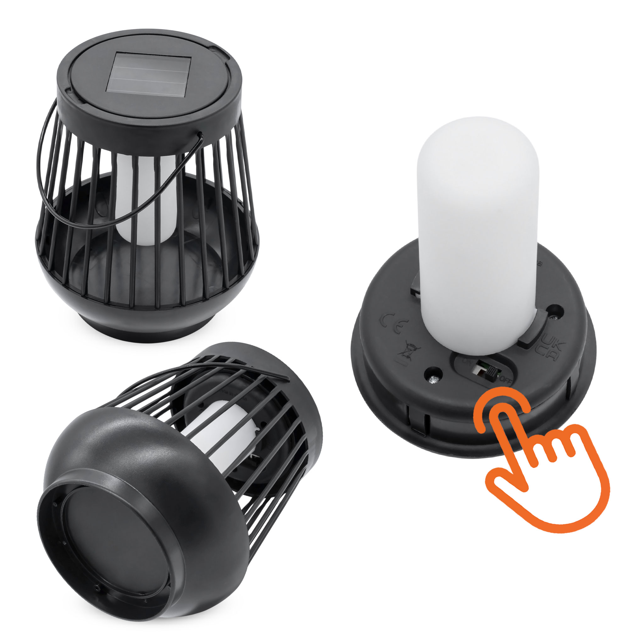 Solar Laterne schwarz 15 x 13 cm mit Flammeneffekt - 2er Set - LED Deko Lampe für Außen zum Hängen oder Stellen