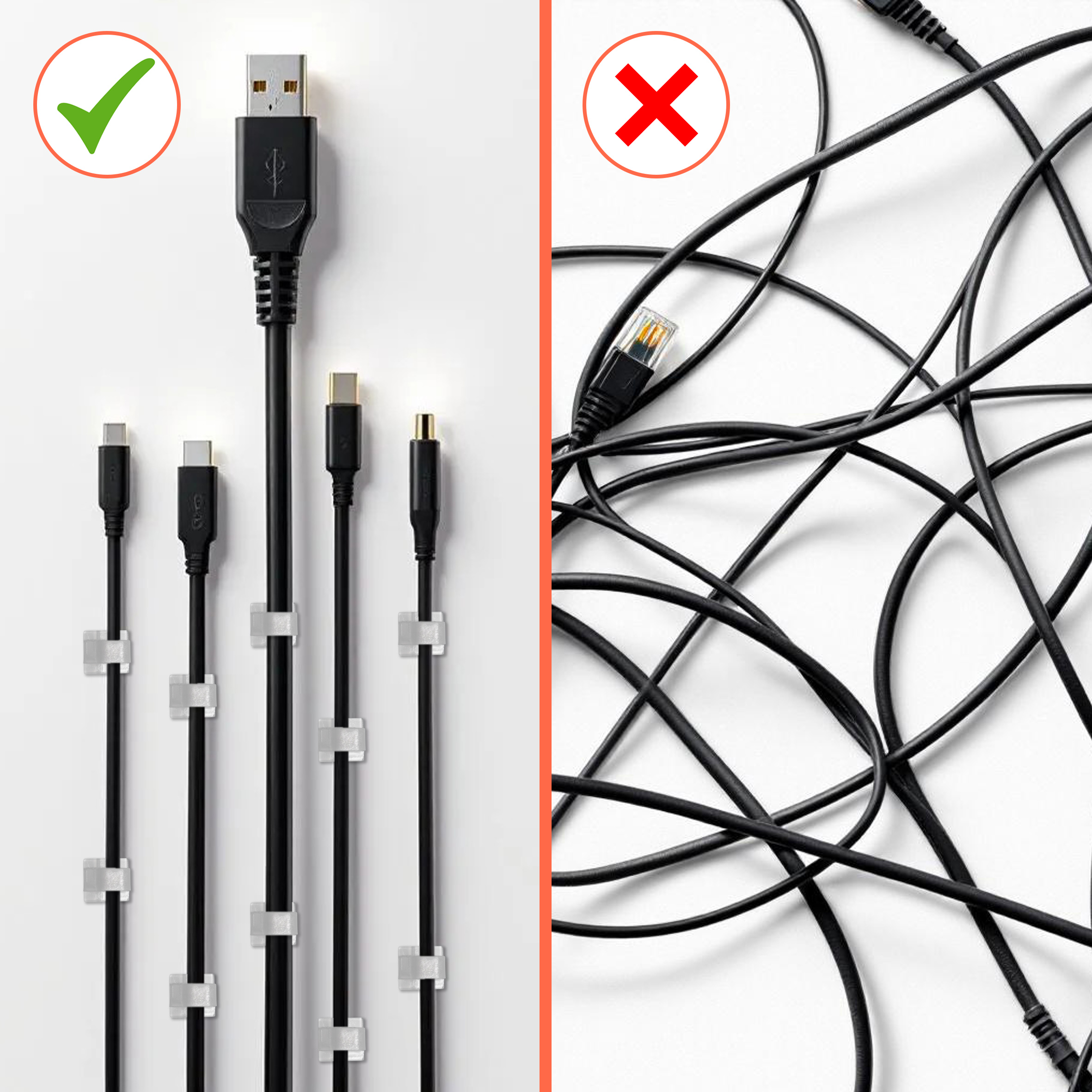 Haken für Deko selbstklebend transparent klein - 60 Stück - Mini Klebehaken Kabel Clips für Lichterketten