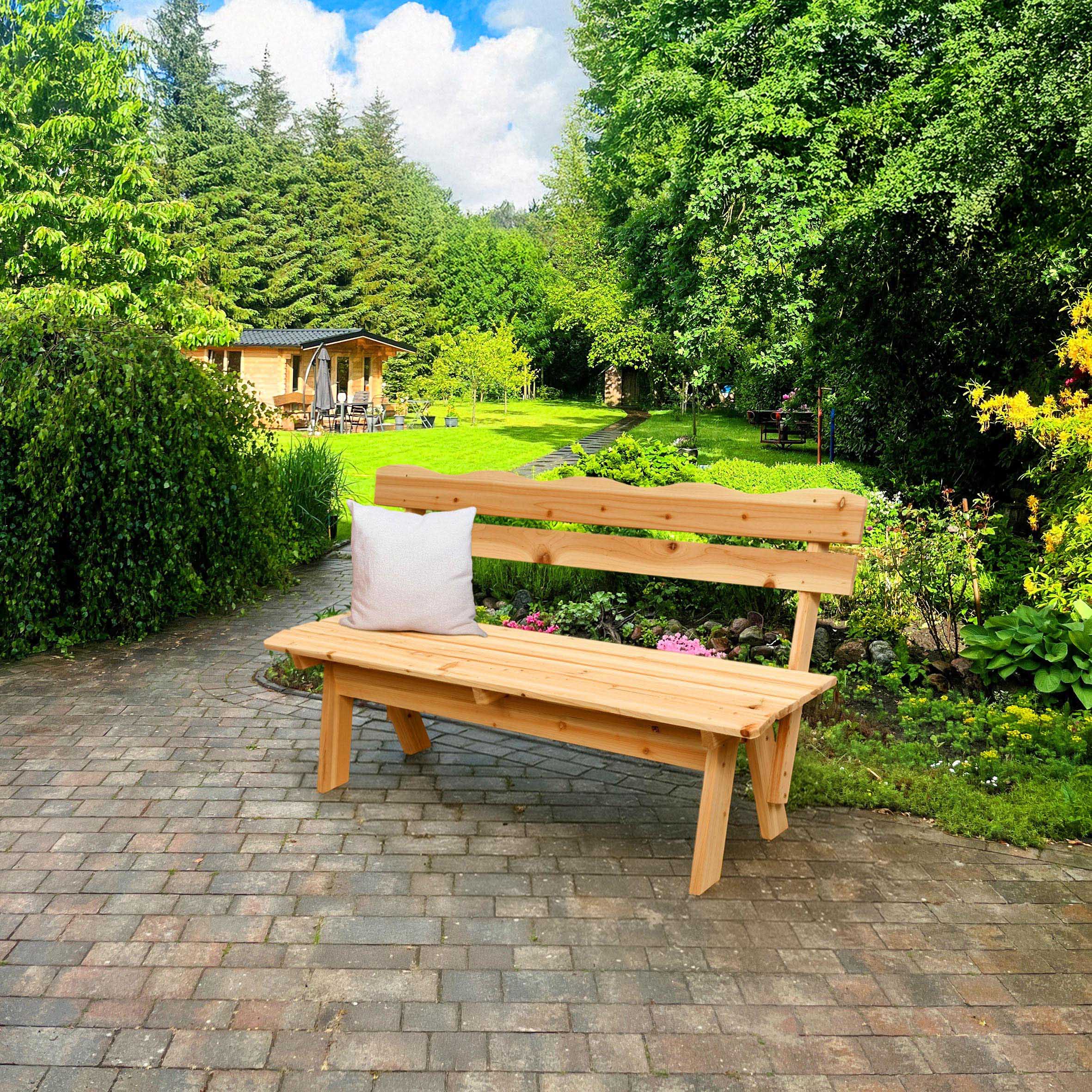 Massivholz Gartenbank 3-Sitzer mit Rückenlehne - 150 x 62 cm - Holz Sitzbank wetterfest 200 kg Belastbarkeit