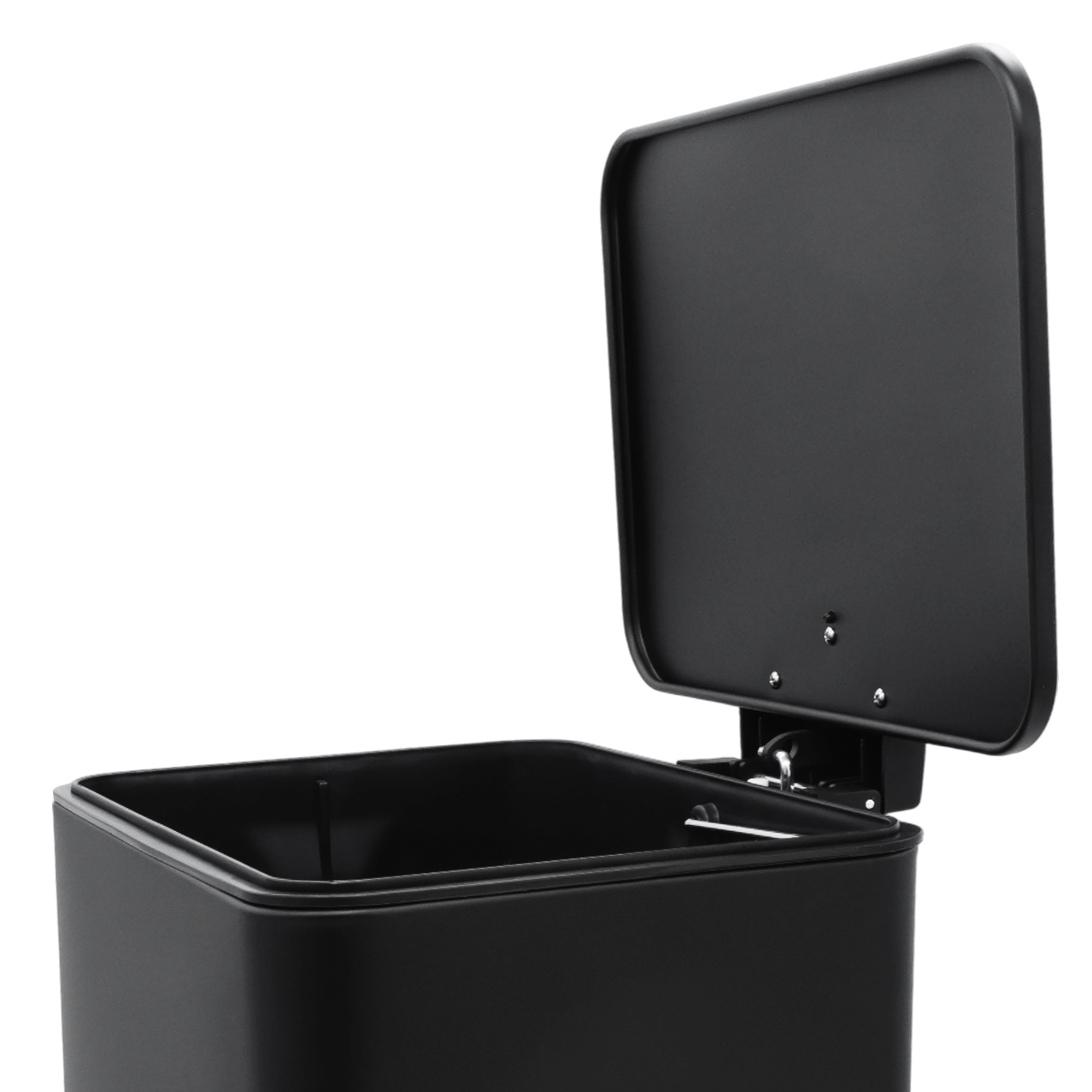 Edelstahl Tretmülleimer eckig schwarz matt 44 x 33 cm mit Deckel - 20 L - Metall Mülleimer mit Fußpedal und entnehmbarem Inneneimer