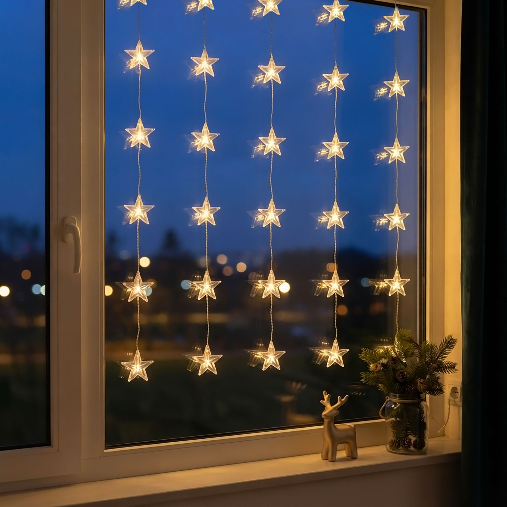 LED Sternen Lichtervorhang warm weiß - 100 cm - Deko Lichterkette mit 30 LED für Innen