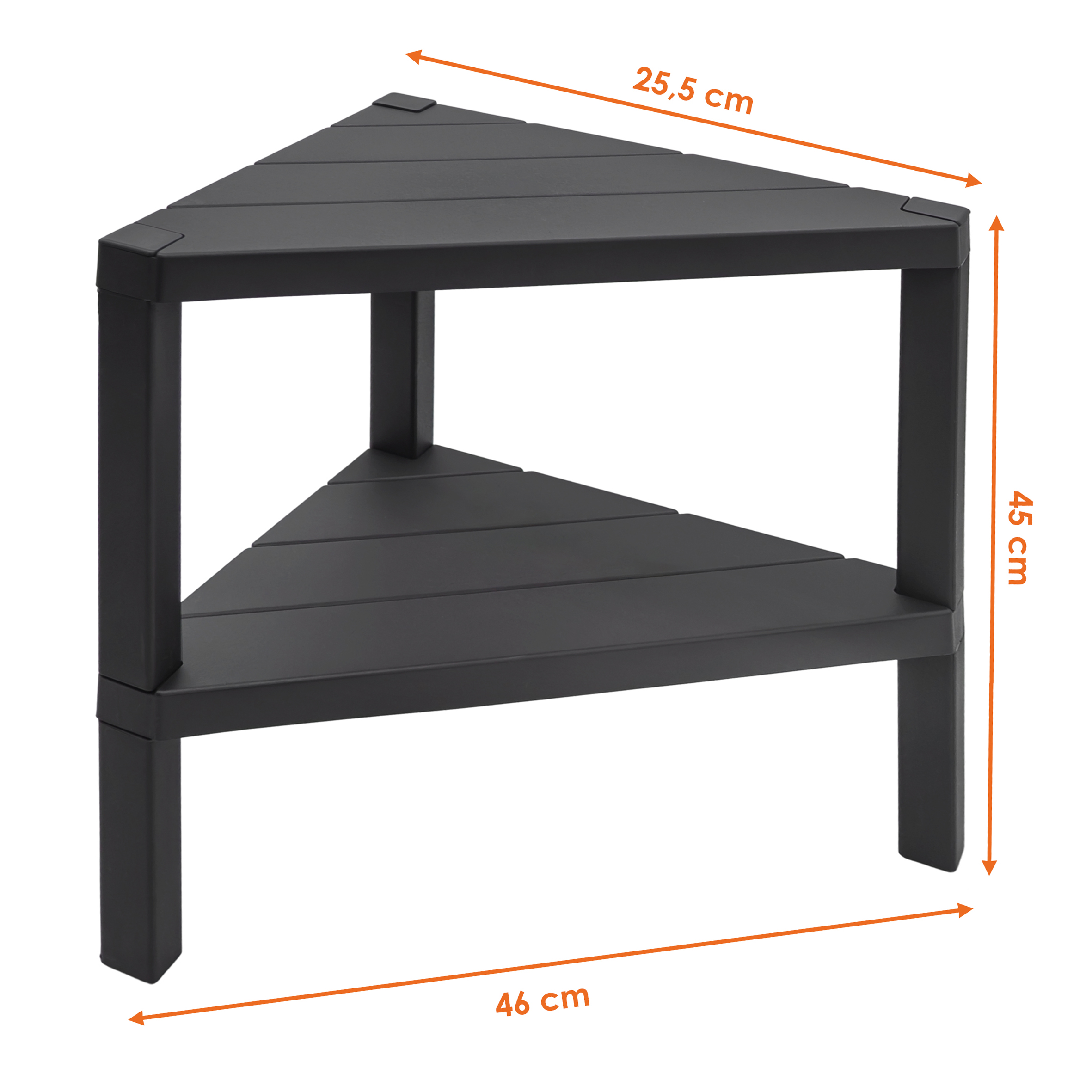 Kunststoff Beistelltisch dreieckig in anthrazit - 46 x 45 cm - Eckregal klein mit 2 Ablagen