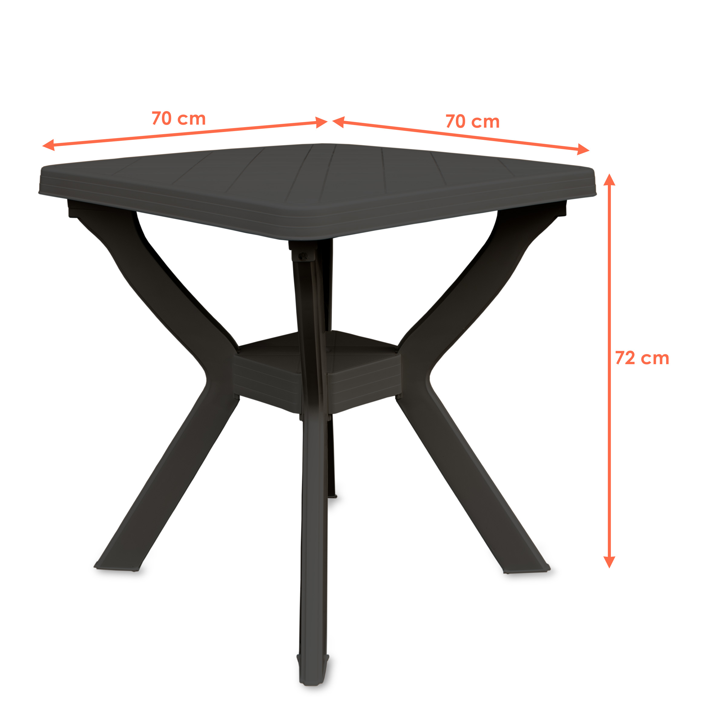 Kunststoff Gartentisch quadratisch 70 cm - anthrazit - Campingtisch im klassischen Design