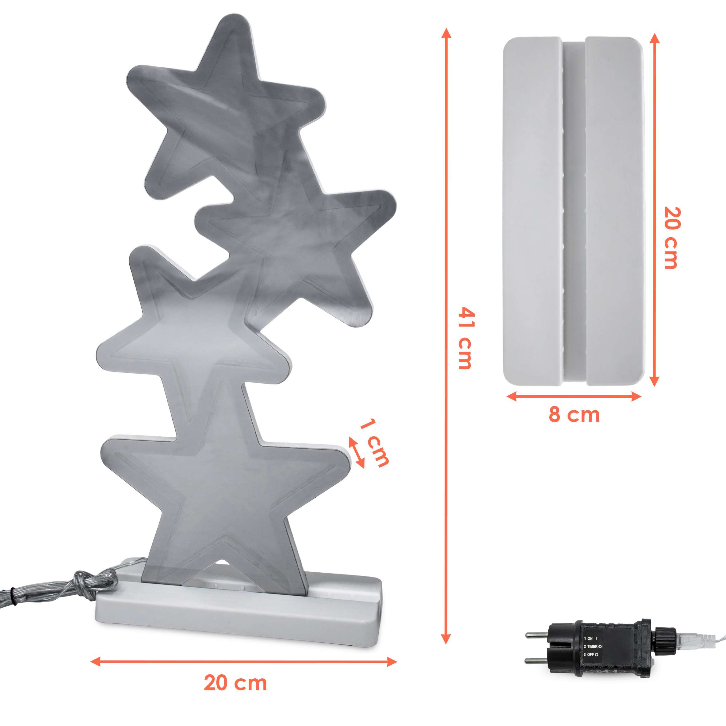 Deko Tischleuchte Sterne 41 cm mit Infinity Effekt Beleuchtung - 117 LED - 3D Weihnachts Dekofigur beidseitig beleuchtet