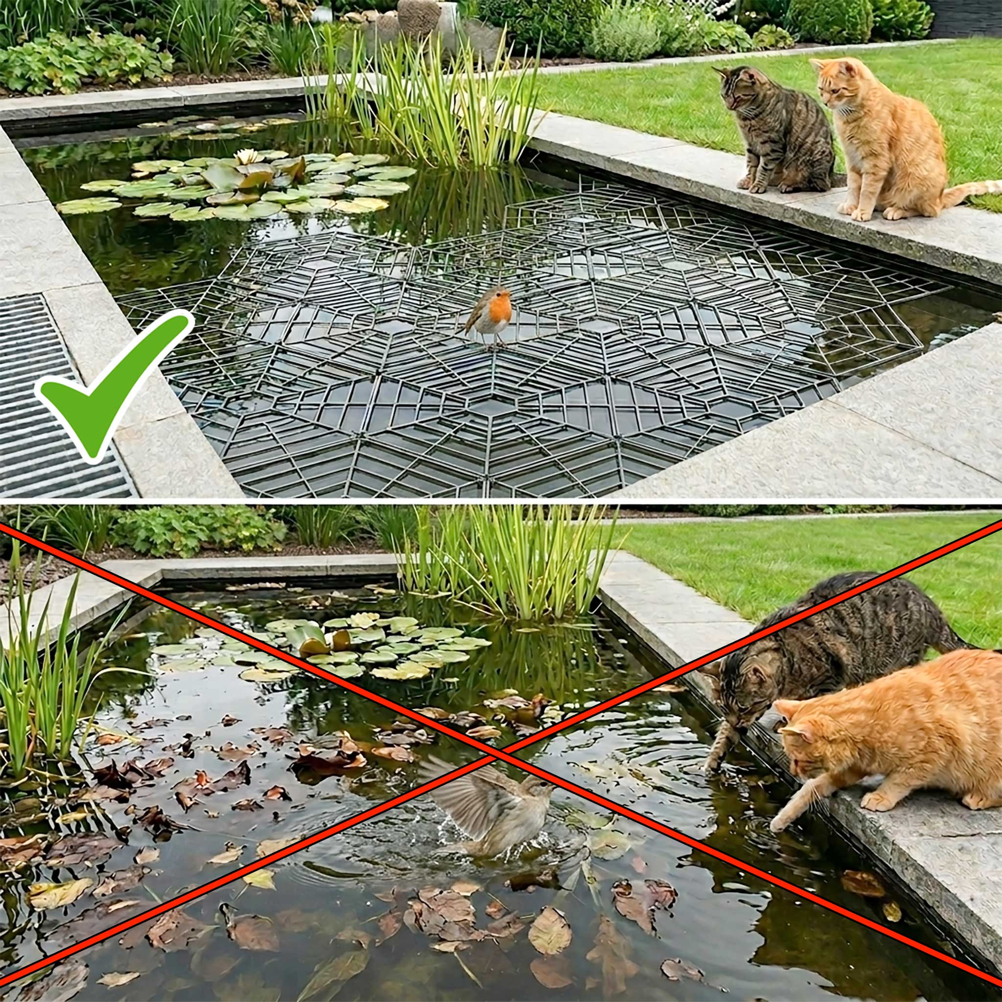 Teichschutzgitter schwimmend 31 x 27 cm schwarz - 20 Stück - Schutzgitter für Gartenteiche zur Vogelabwehr