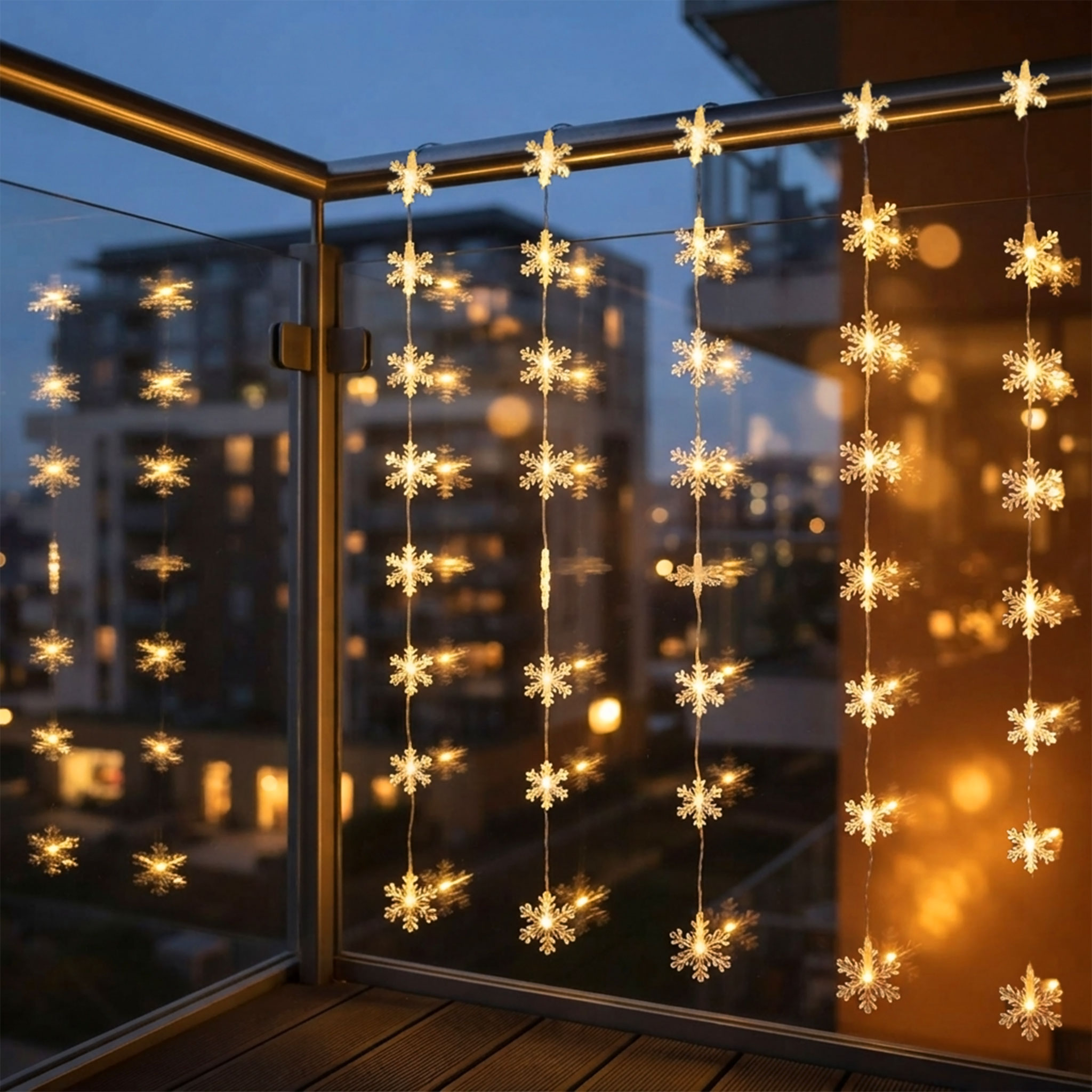 Schneeflocke Lichtervorhang - 40 LED / 100 cm - Weihnachten Fenster Deko mit Timer