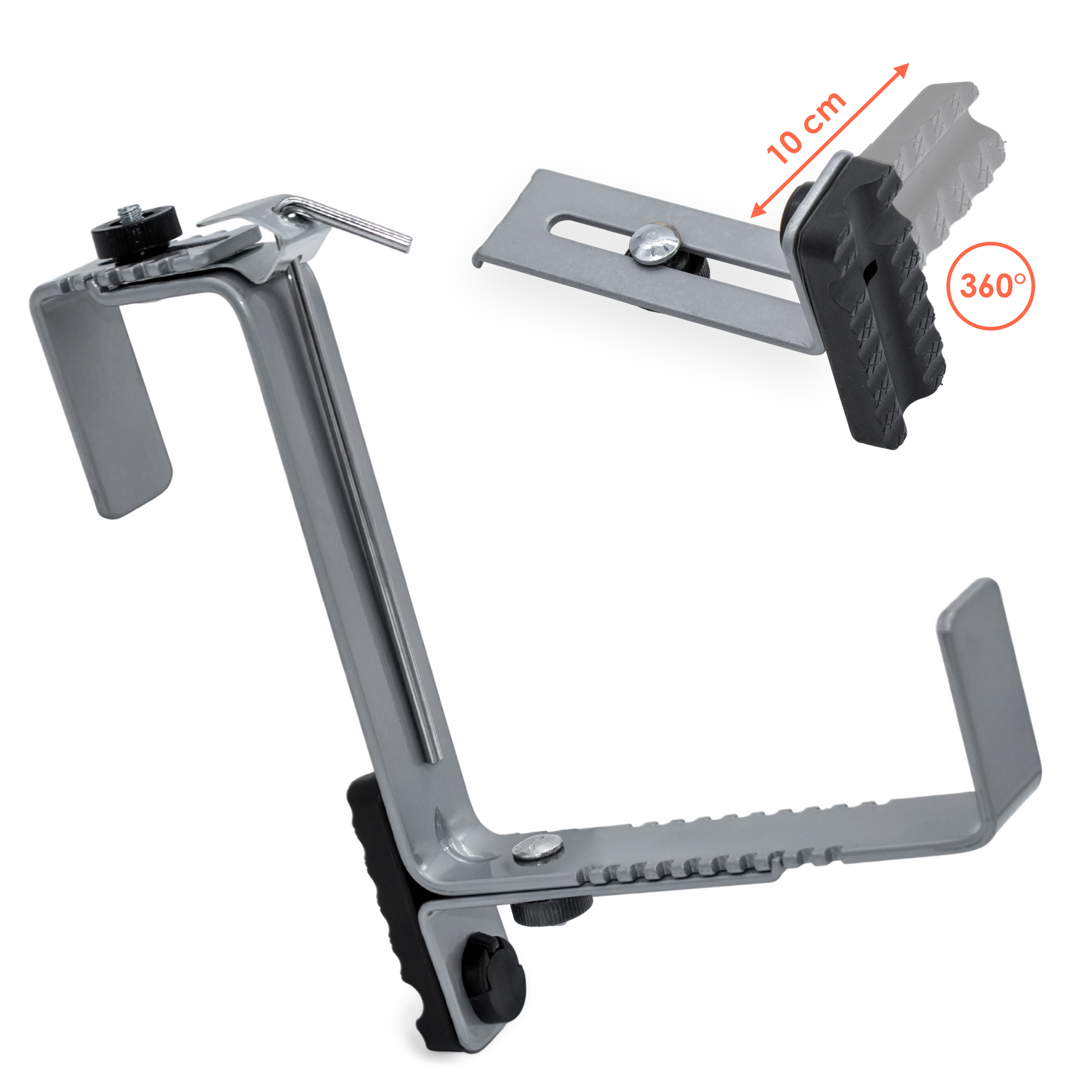 Blumenkasten Halter 2er Set bis 50 kg individuell verstellbar - hellgrau - Metall Halterung für eckige Balkongeländer von 4-7 cm