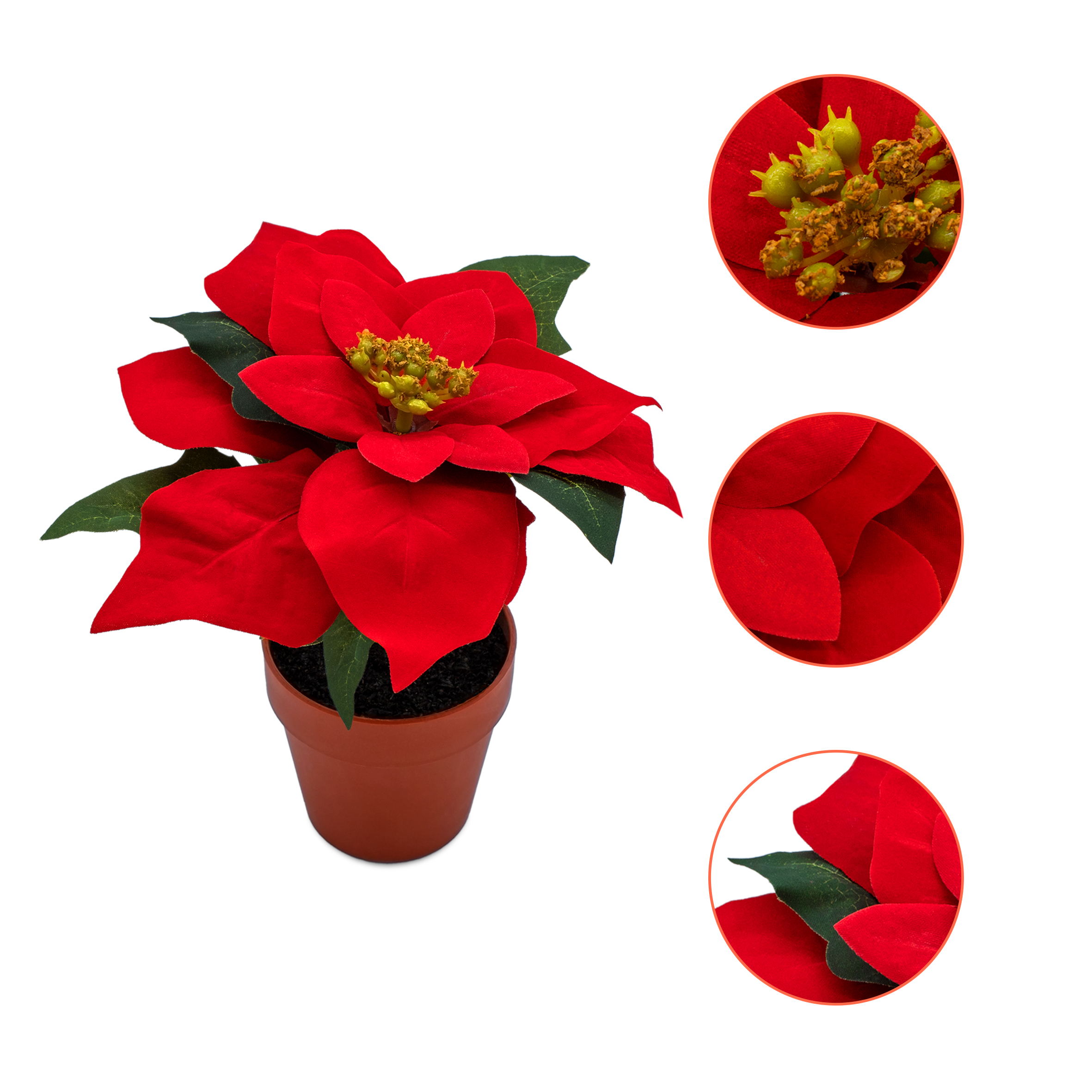 Künstlicher Weihnachtsstern im Blumentopf 20 cm - 3er Set - Kunstblume Poinsettia in naturgetreuer Nachbildung