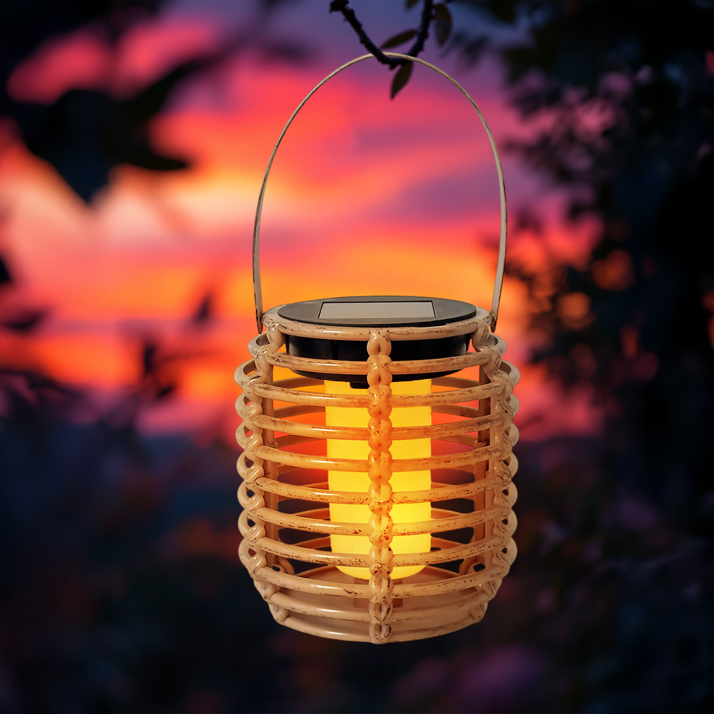Solar Mini Leuchte in Rattan Optik 11 x 10 cm - 2er Set - LED Laterne klein zum Hängen oder Stellen