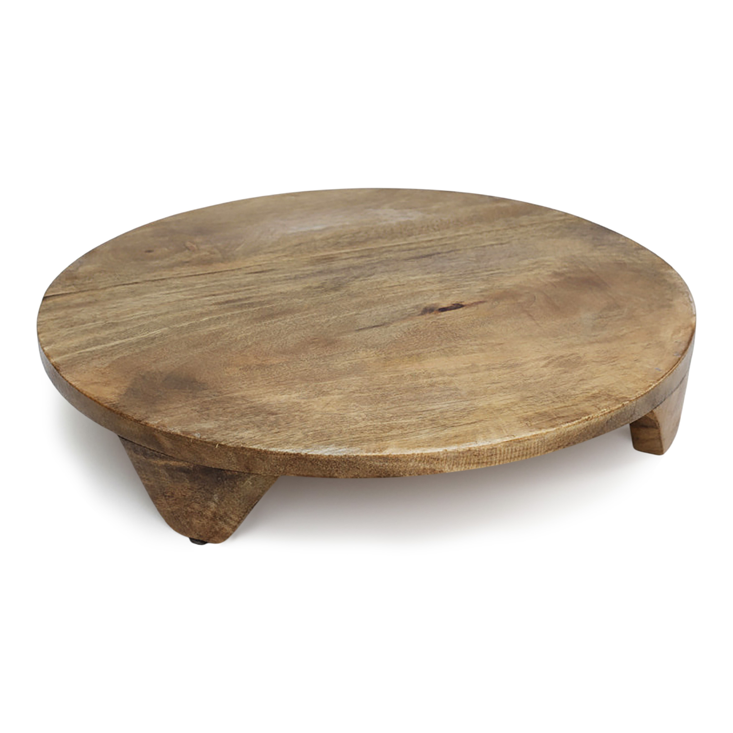 Mangoholz Servierteller groß rund auf Füßen lebensmittelecht - 38 cm - XL Massivholz Servierplatte mit Standfüßen