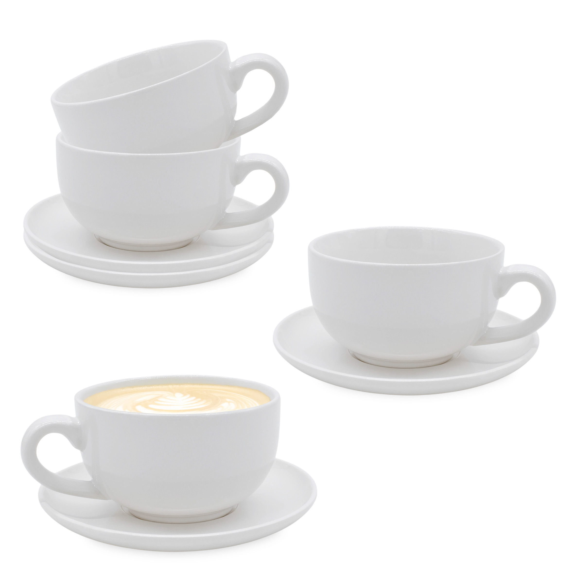4er Set Cappuccino Tassen mit Untertasse weiß