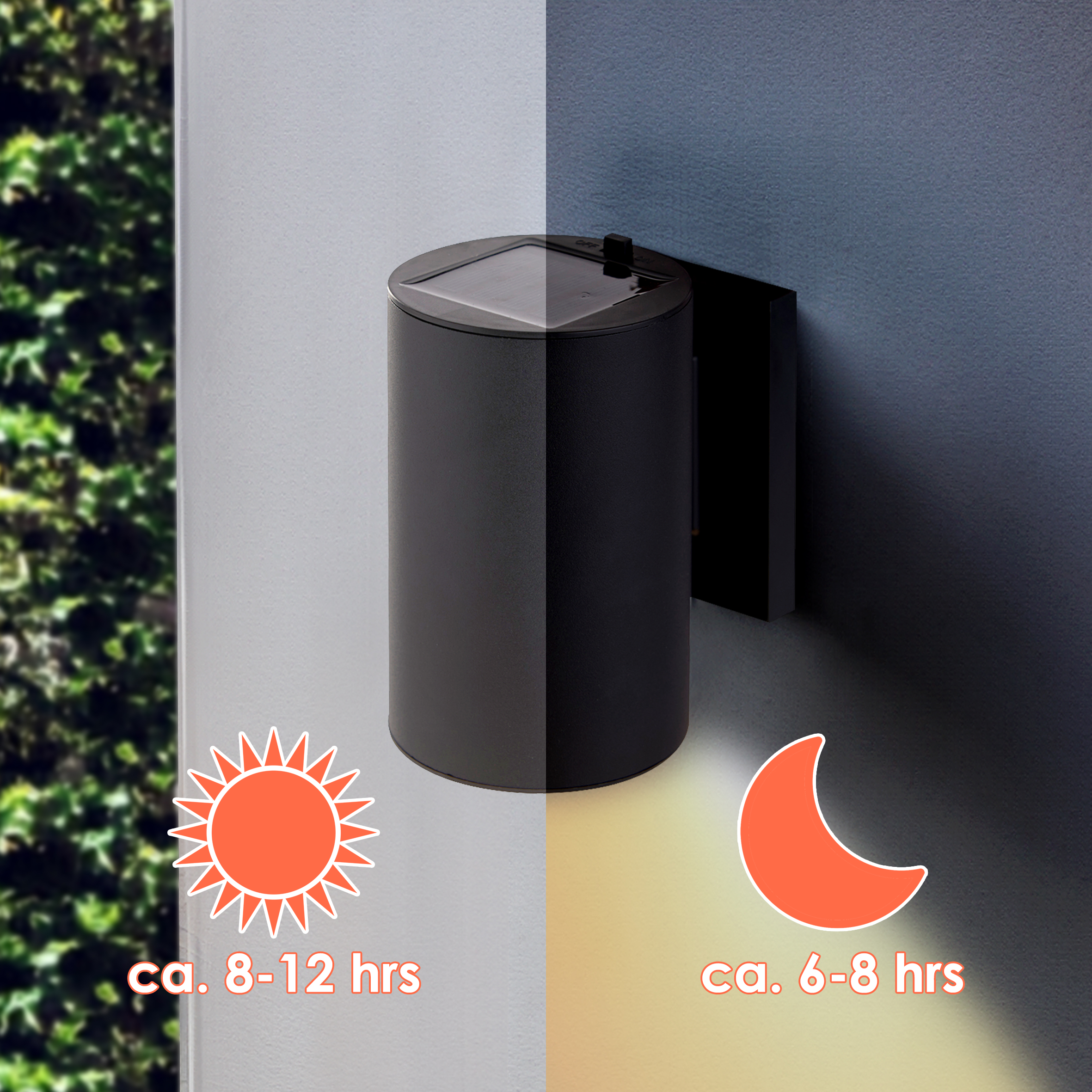 LED Solar Wandlampe mit Alu Gehäuse in schwarz - 13 x Ø 8 cm - Garten Deko Beleuchtung warm weiß