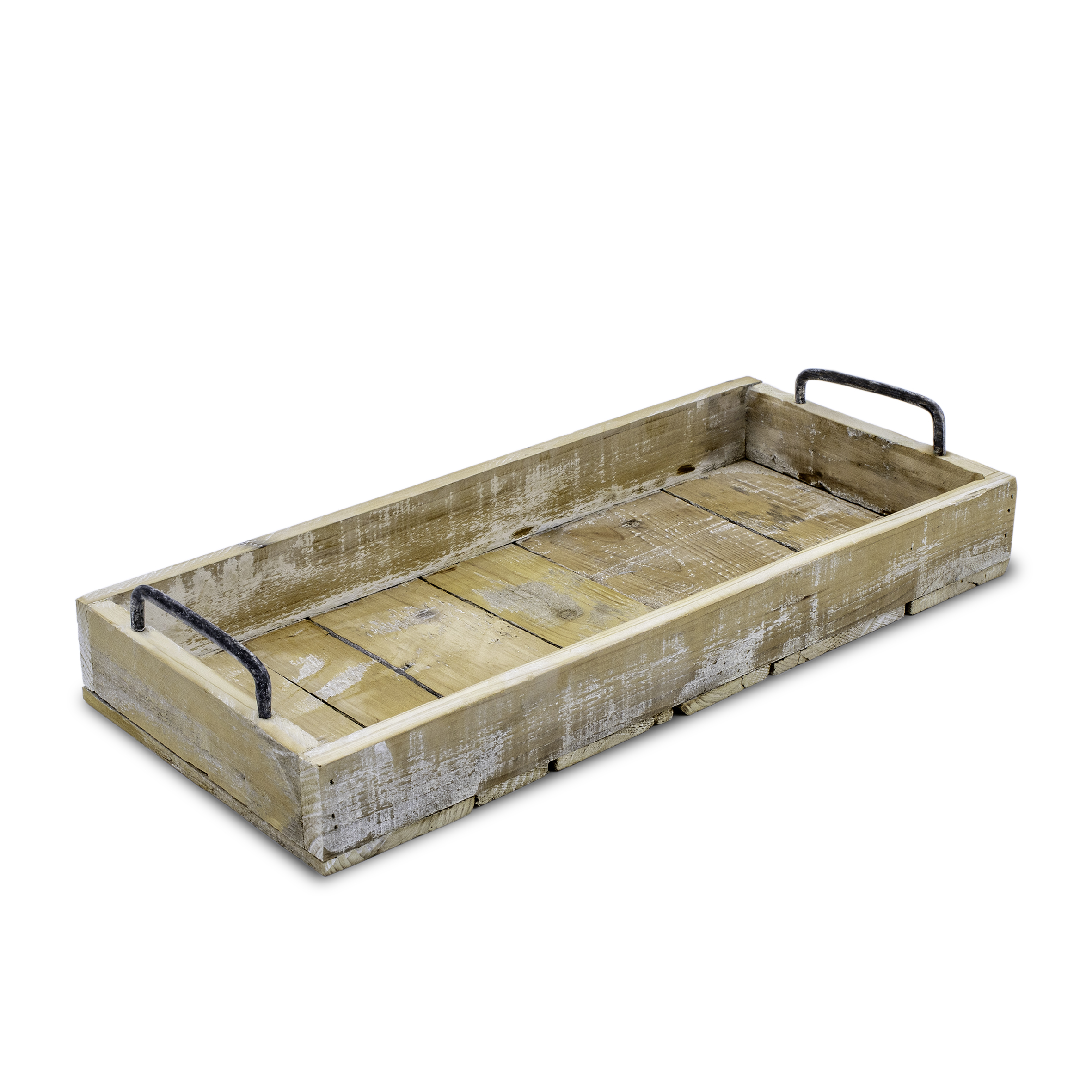 Holz Deko Tablett Used Look mit Griffen aus Metall - 45 x 20 cm