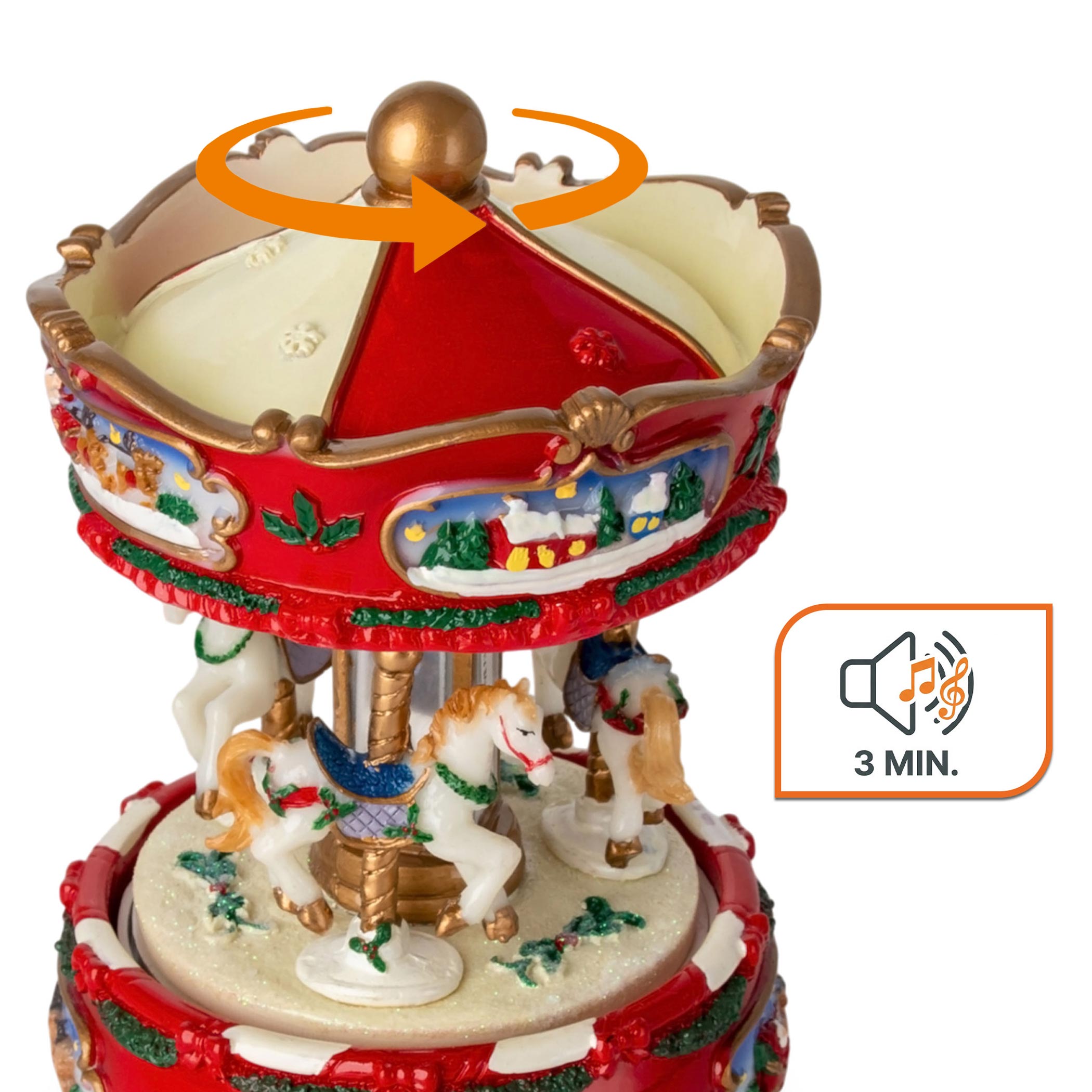 Retro Spieluhr Karussell "Jingle Bells" zum Aufziehen - 18 cm - Nostalgie Kinderkarussell drehend mit Musik