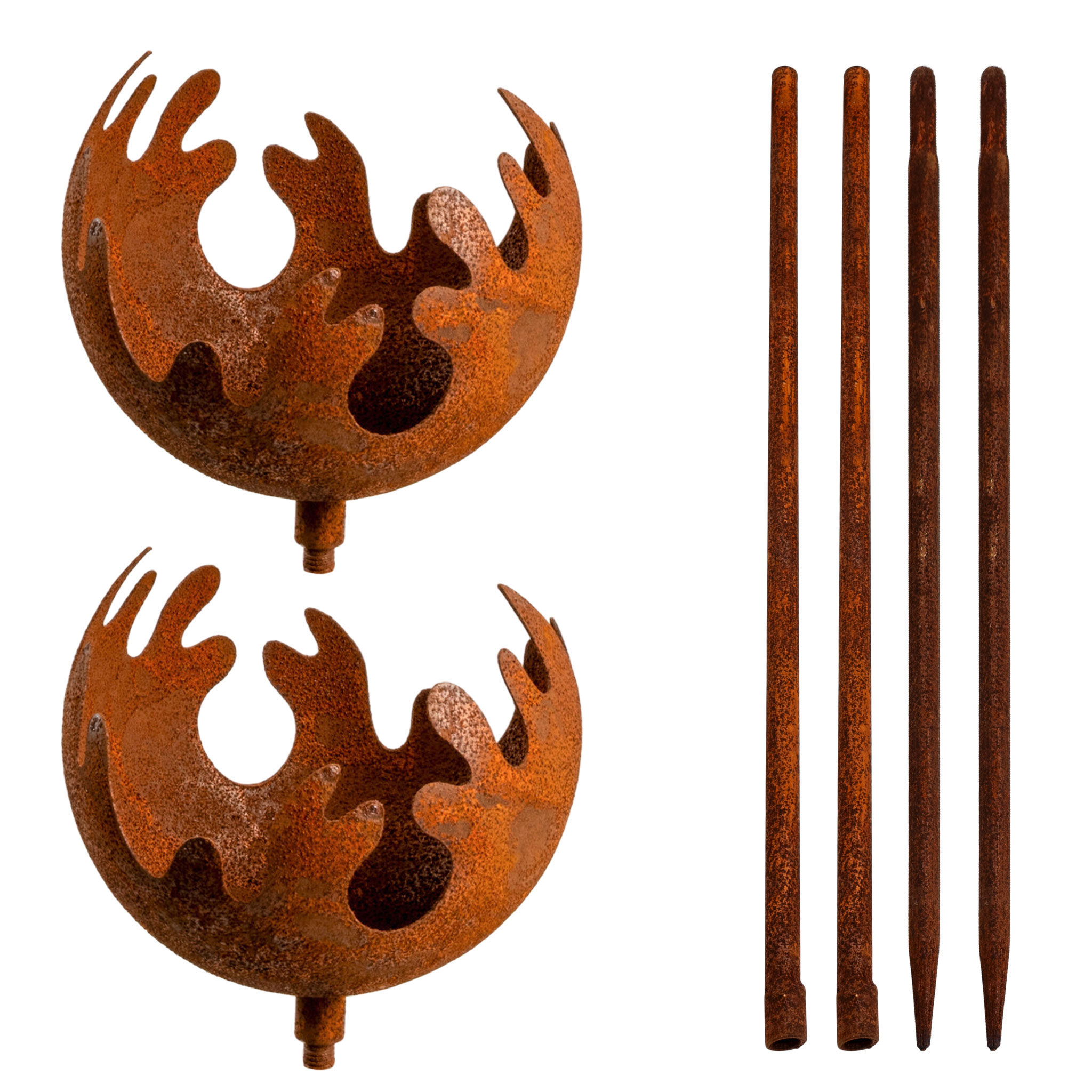 Metall Gartenstecker Naturrost Feuerball - 2 Größen / einzeln oder im 2er Set - Rost Windlicht mit Erdspieß