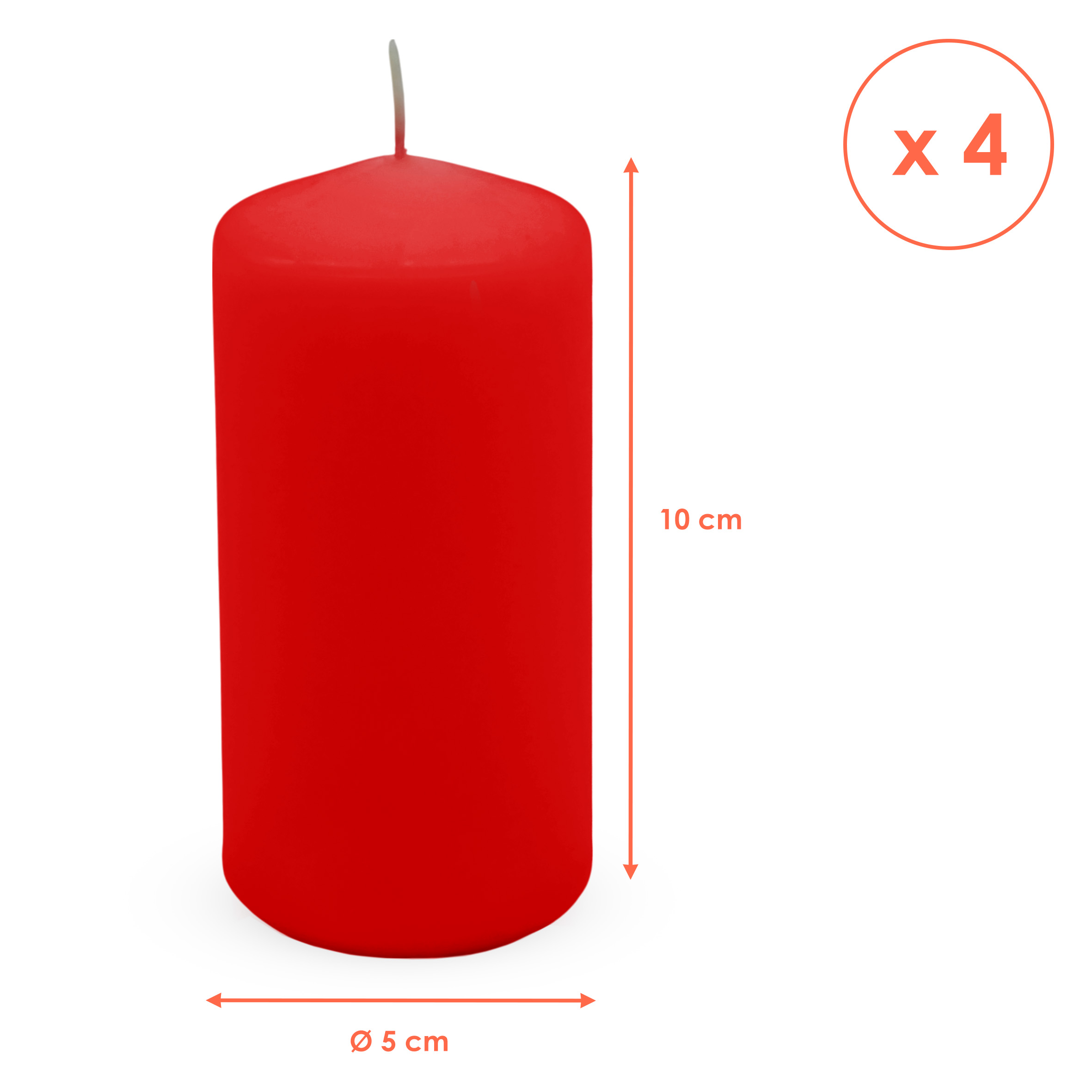 Echtwachs Stumpenkerze 4er Set 10 x 5 cm - rot - Blockkerze 10 cm für Adventskranz und Laternen