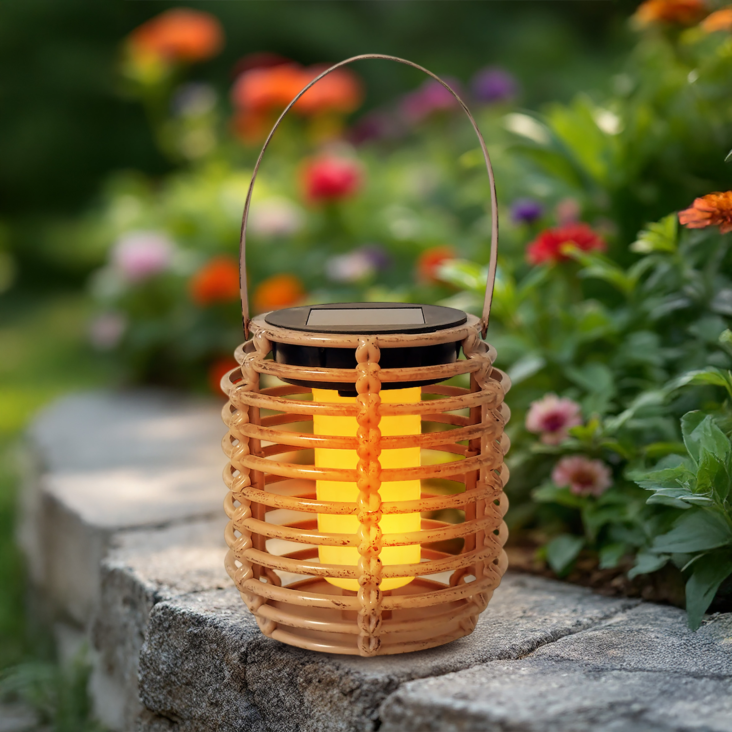 Solar Mini Leuchte in Rattan Optik 11 x 10 cm - 2er Set - LED Laterne klein zum Hängen oder Stellen