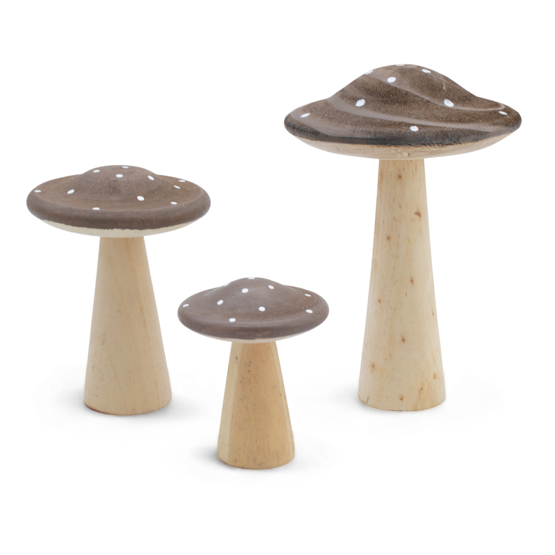 Holz Deko Pilz 3er Set zum Hinstellen - 14 / 10 / 7 cm